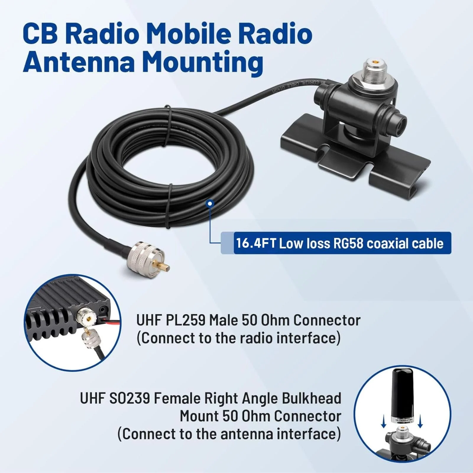 Anina Car Antenna Lip Mount Bracket Fix Bracket Mounting UHF PL259 Male to SO239 Female RG58 Cable for Extension Cable for Mobile Radio/Ham Radio/Two Way Radio - Image 5