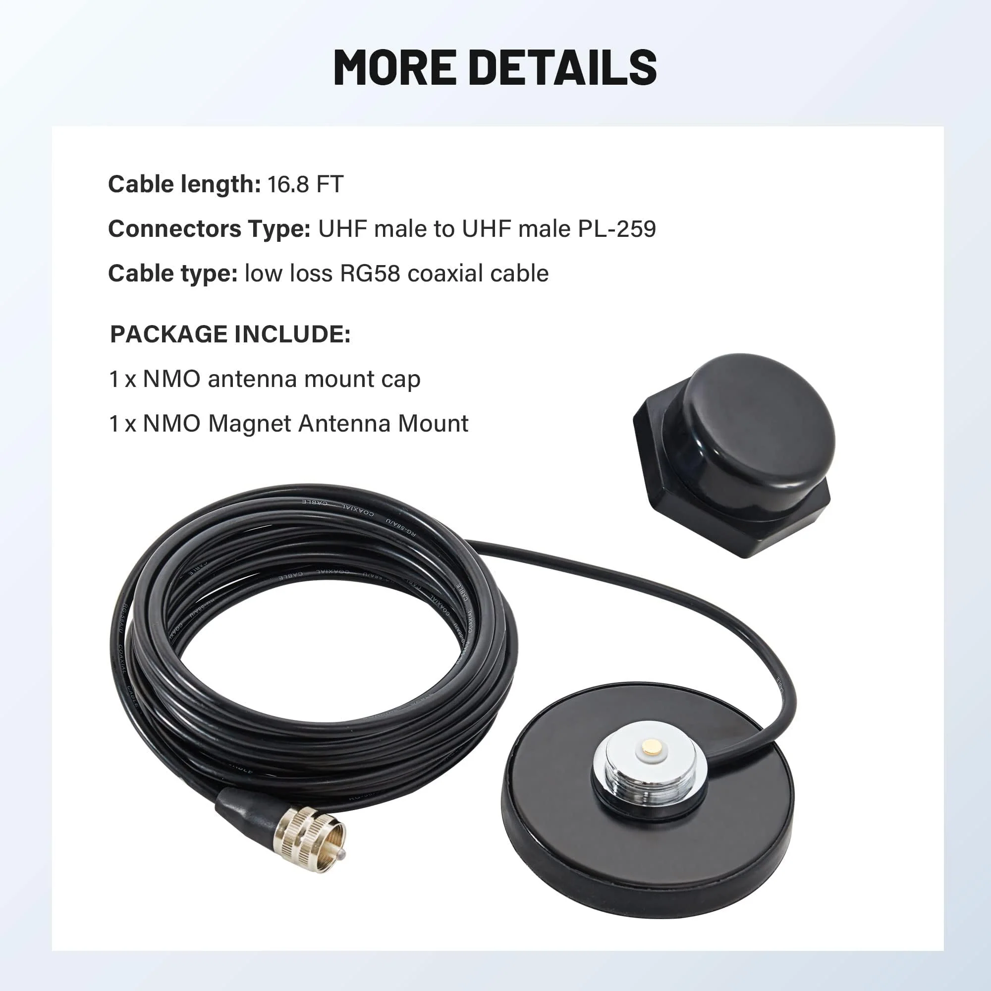 Anina NMO Antenna Magnetic Base Mount 16.4 FT RG58 Coaxial Cable PL-259 Plug with NMO Antenna Mounting Cap for CB Ham GMRS Radio Marine Two Way Radio - Image 8