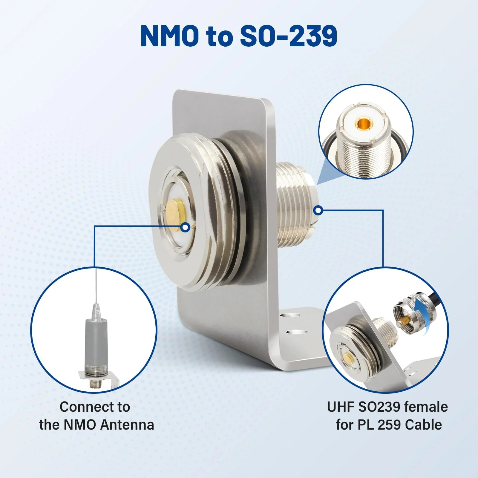 Anina NMO to PL259 Connector with L Shape Antenna Bracket and Cover for VHF, UHF, Ham,Mobile Radio Antenna, 5/8 Inch Mounting Hole - Image 3