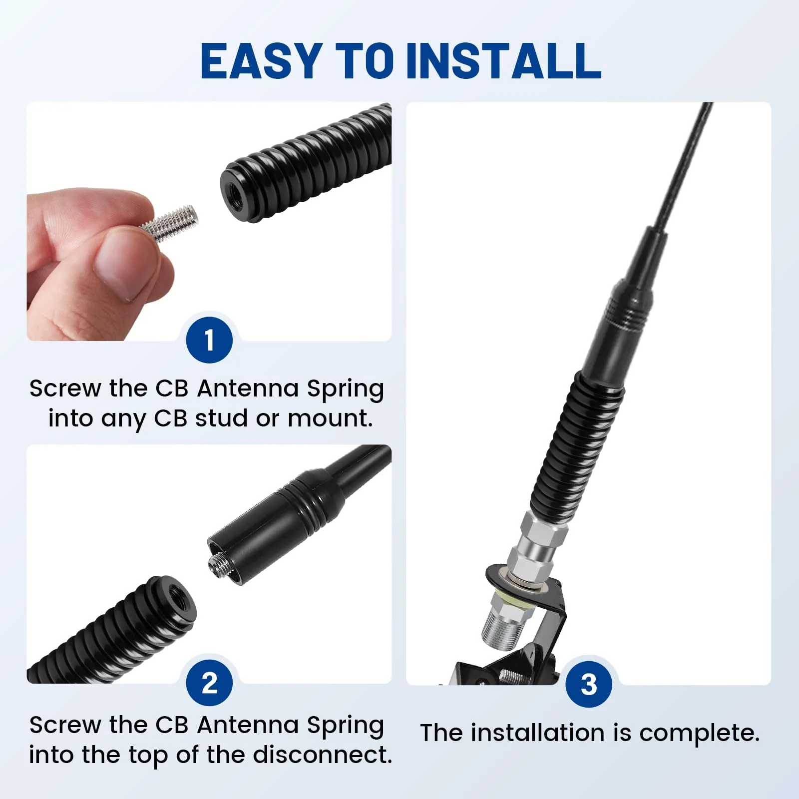 Anina SS-3H CB Antenna Spring 305311SS Stainless Steel Heavy Duty Radio Antenna Base Mount for Vehicle Fit Mobile/in-Vehicle Used with CB Radio Antenna Up to 60" Long 3/8" x 24 Threads - Image 7