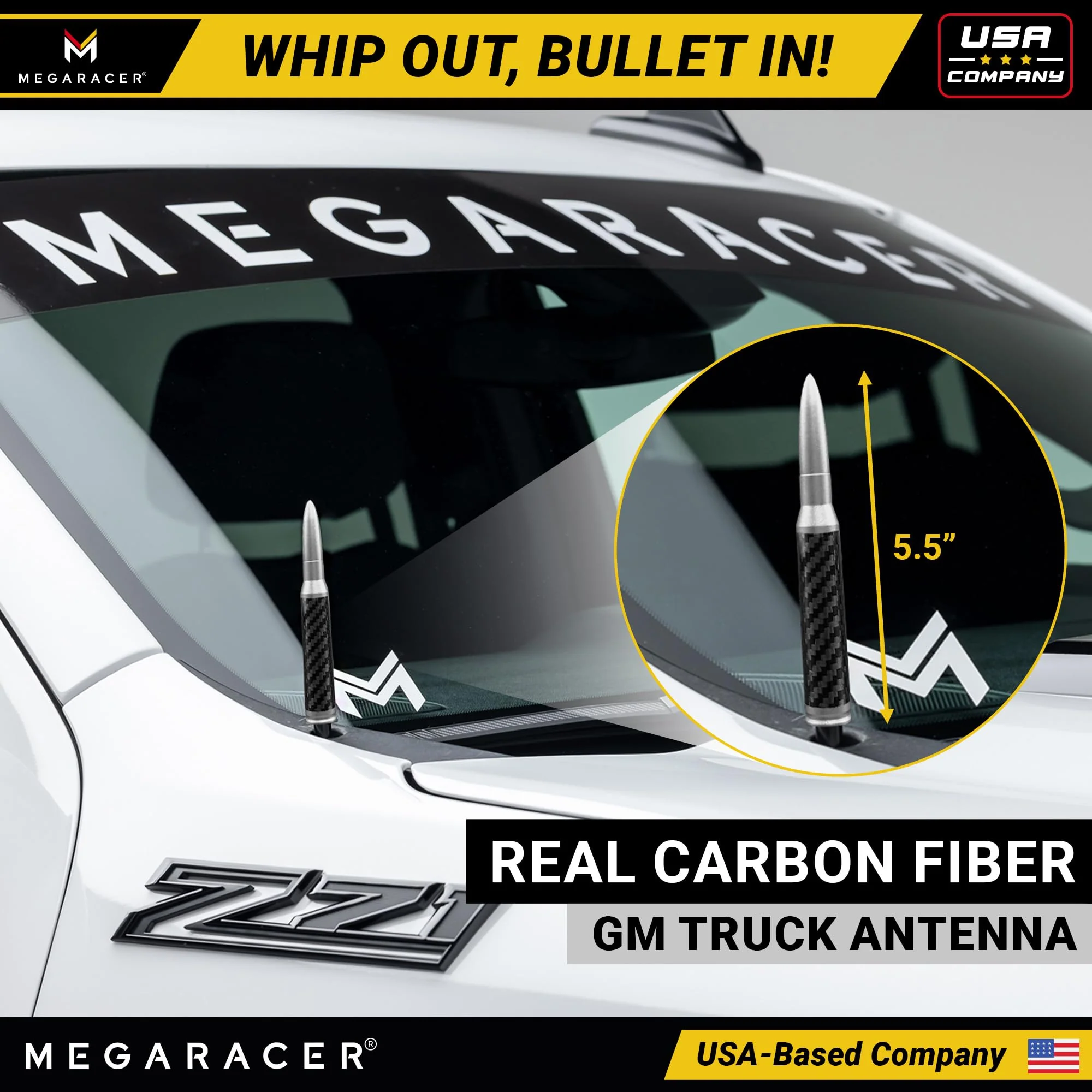 Anodized Silver Carbon Fiber 50 Cal Bullet Antenna for Chevy Silverado & GMC Sierra 1500 2500 (1999-2026) – Billet Aluminum, UV & Chip-Resistant, Car Wash Safe, Short Truck Replacement Accessories - Image 2