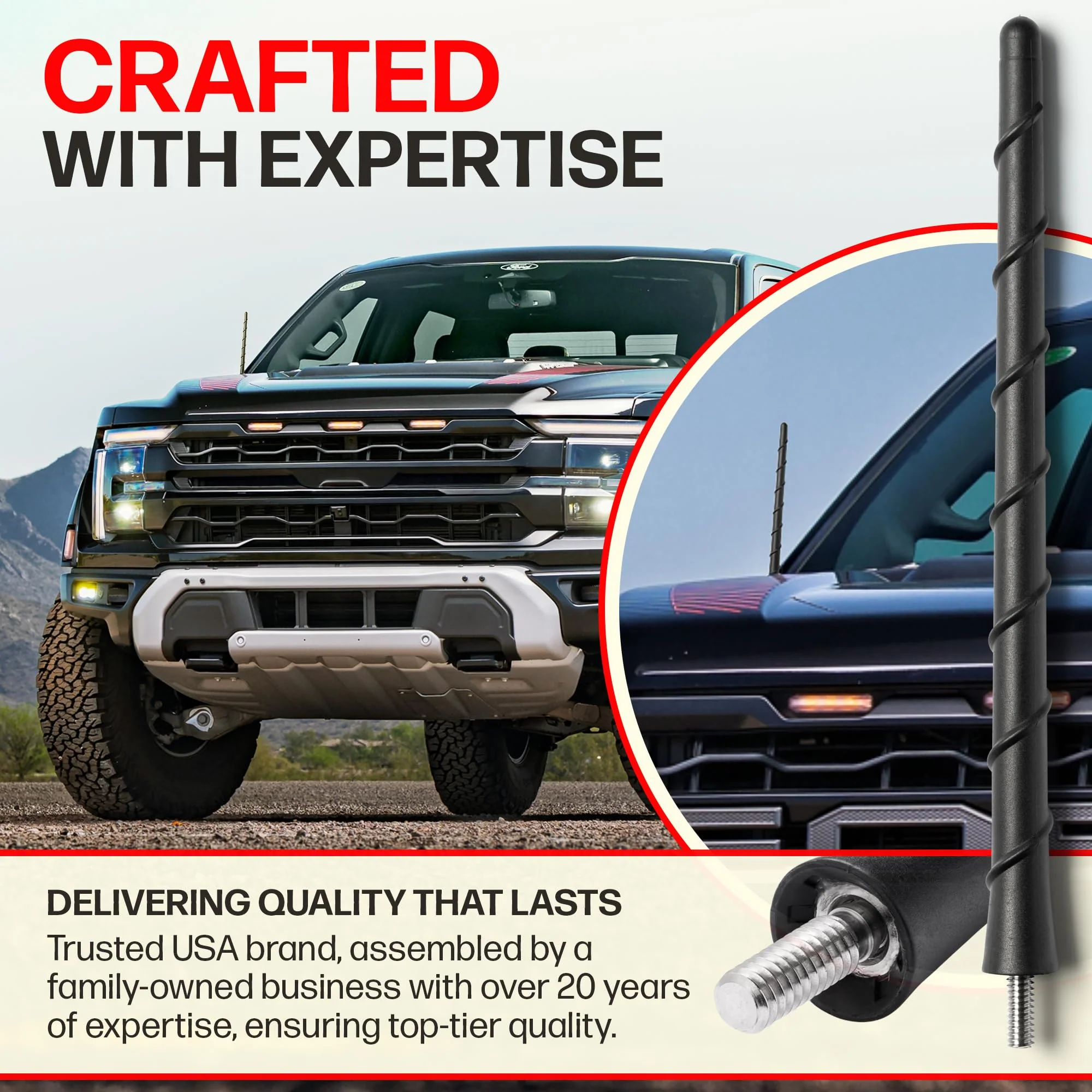 Antenna fits Ford F-350 | F450 (2017-2026) 8 Inch Short Rubber Antenna - USA Threading - Carwash Proof - Internal Copper Coil - Image 3