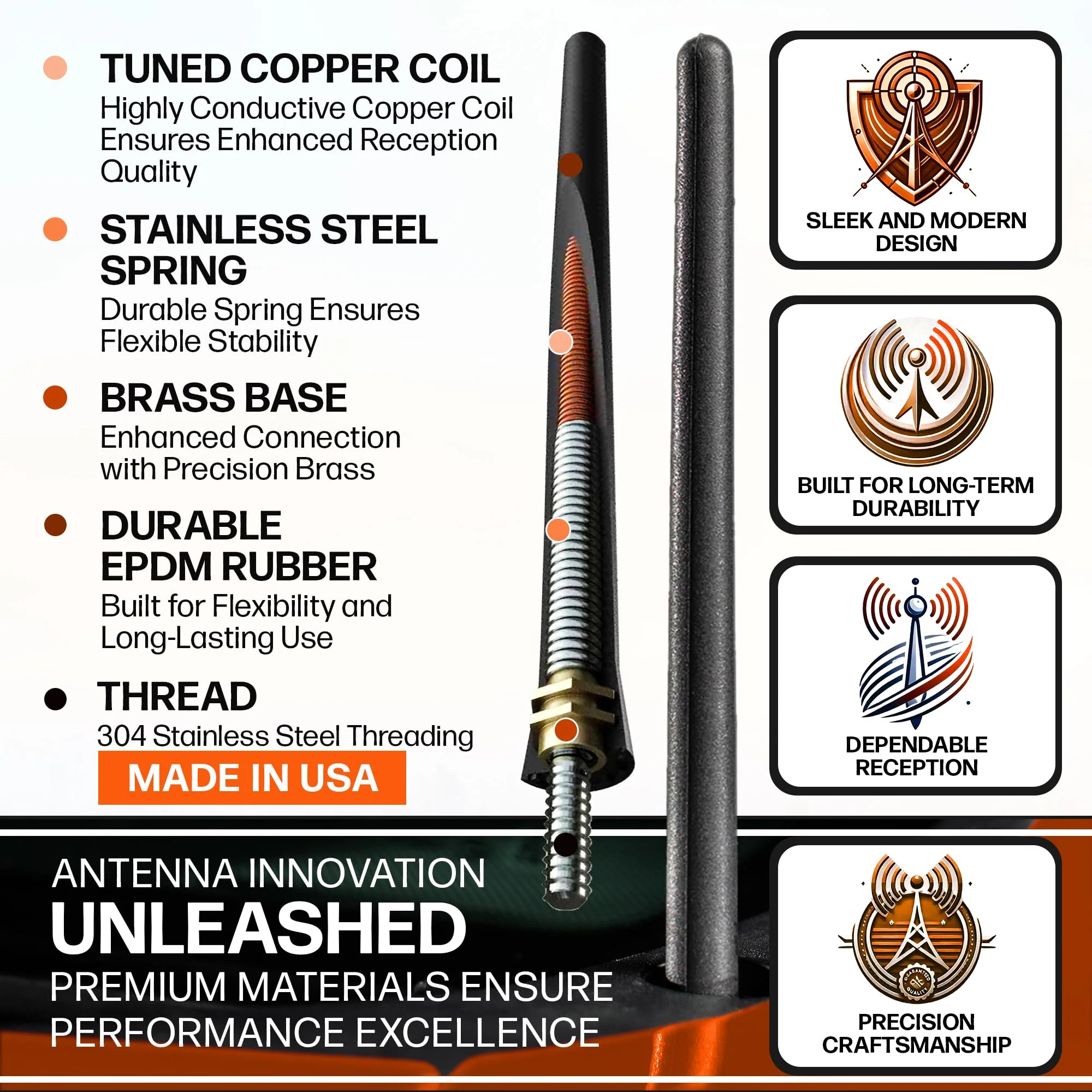 AntennaMastsRus Short Antenna Replacement for Ford F-250 (2017-2026) USA Stainless Steel Threading, Car Wash Proof, Enhanced Reception 6 3/4 Inch Rubber Truck Antenna with Internal Copper Coil - Image 3