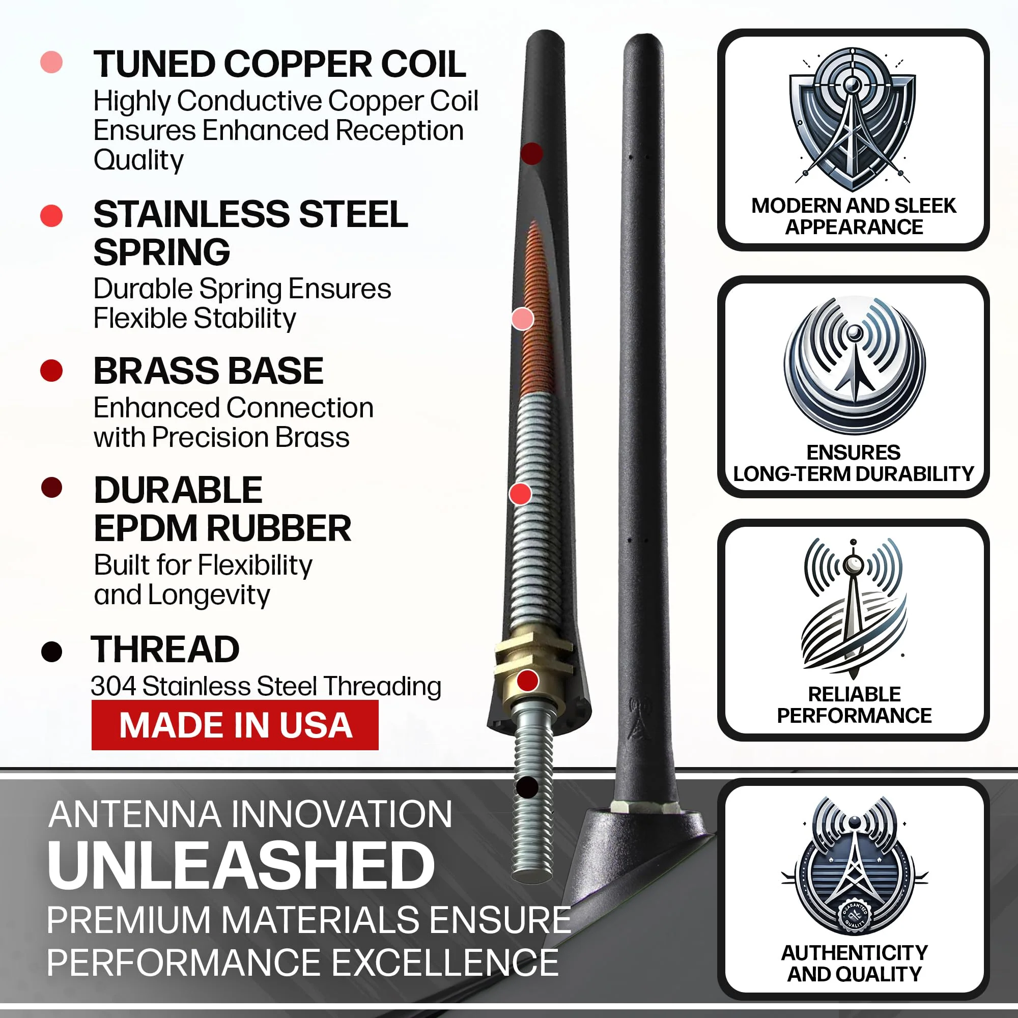 AntennaMastsRus - Short Rubber Antenna fits Toyota 4 Runner (2010-2017) - USA Stainless Steel Threading - The Original 6 3/4 Inch Accessories - Car Wash Proof - Internal Copper Coil - Image 3