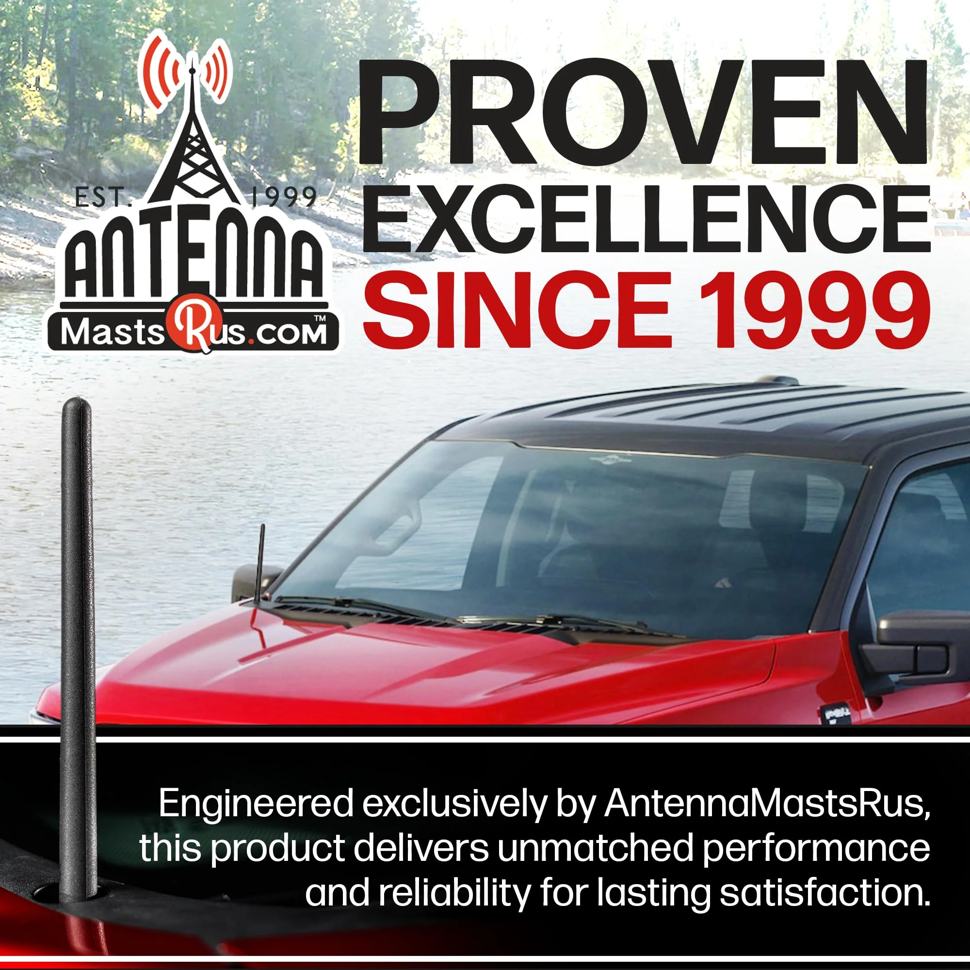 AntennaMastsRus Short Rubber Antenna for Ford F-150 (2009-2026) - Bronco (21-26) USA Stainless Threading, 6 3/4 Inch Truck Accessory, Car Wash Safe, Easy Installation, Enhanced Reception w/Copper Coil - Image 2