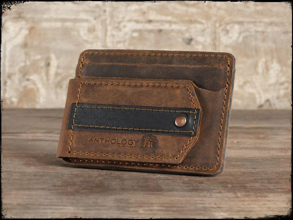 Anthology Gear Compact Full Grain Leather Wallet with Guitar Pick Holder (Whiskey Brown) Whiskey Brown - Image 2