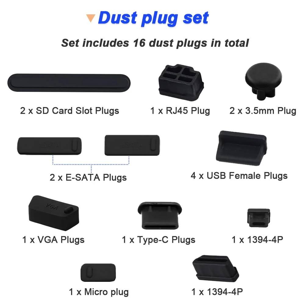 Anti-Dust Cover Plug Set, 10 Types of Laptop Computer Smartphone Port Dust Caps Stoppers for TV, Laptop, Computer, with Craft Knife (10 Set, Black & White) - Image 2