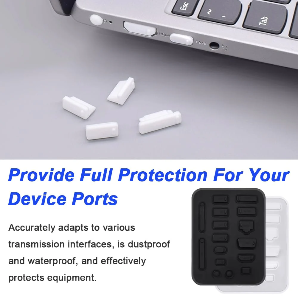 Anti-Dust Cover Plug Set, 10 Types of Laptop Computer Smartphone Port Dust Caps Stoppers for TV, Laptop, Computer, with Craft Knife (10 Set, Black & White) - Image 3