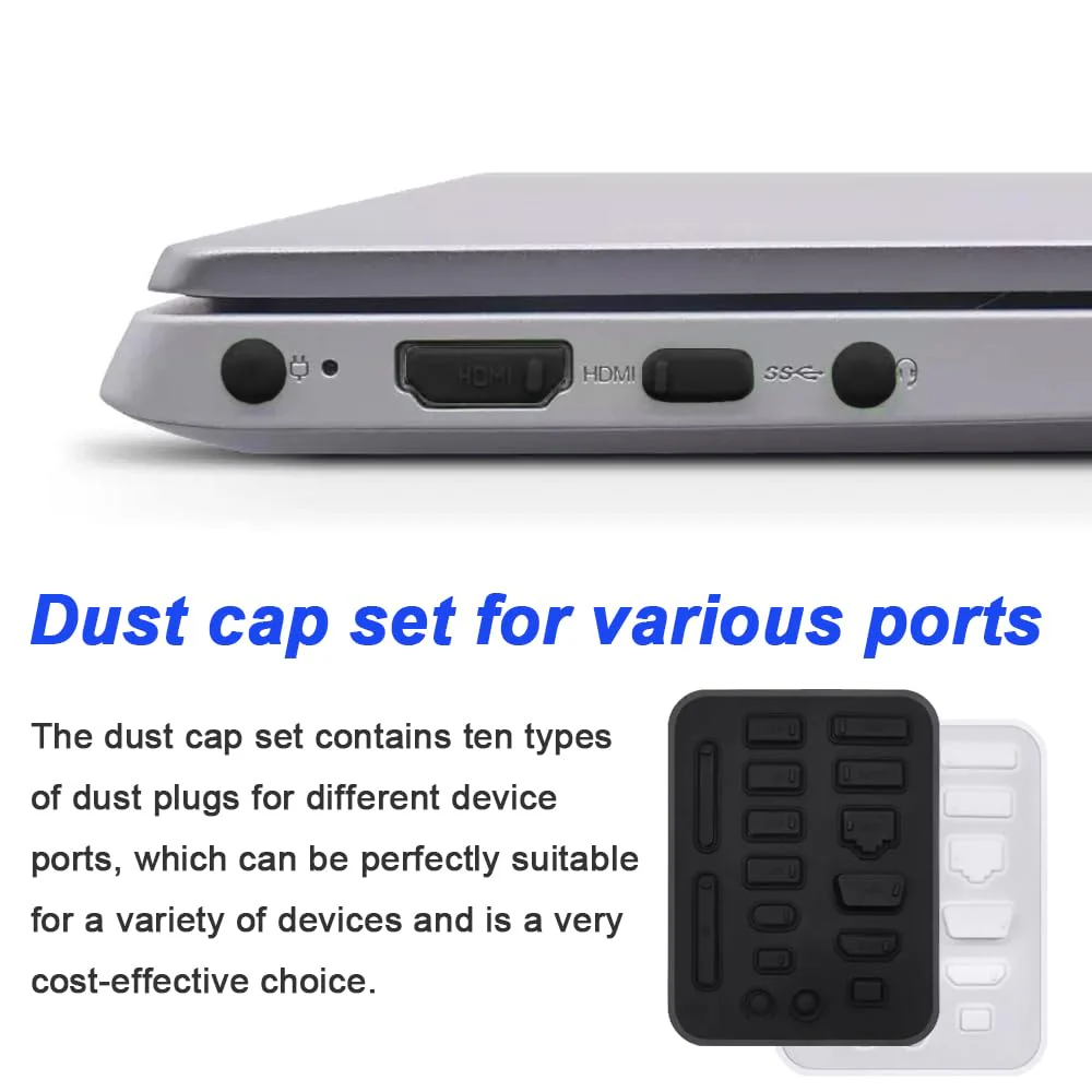 Anti-Dust Cover Plug Set, 10 Types of Laptop Computer Smartphone Port Dust Caps Stoppers for TV, Laptop, Computer, with Craft Knife (10 Set, Black & White) - Image 6