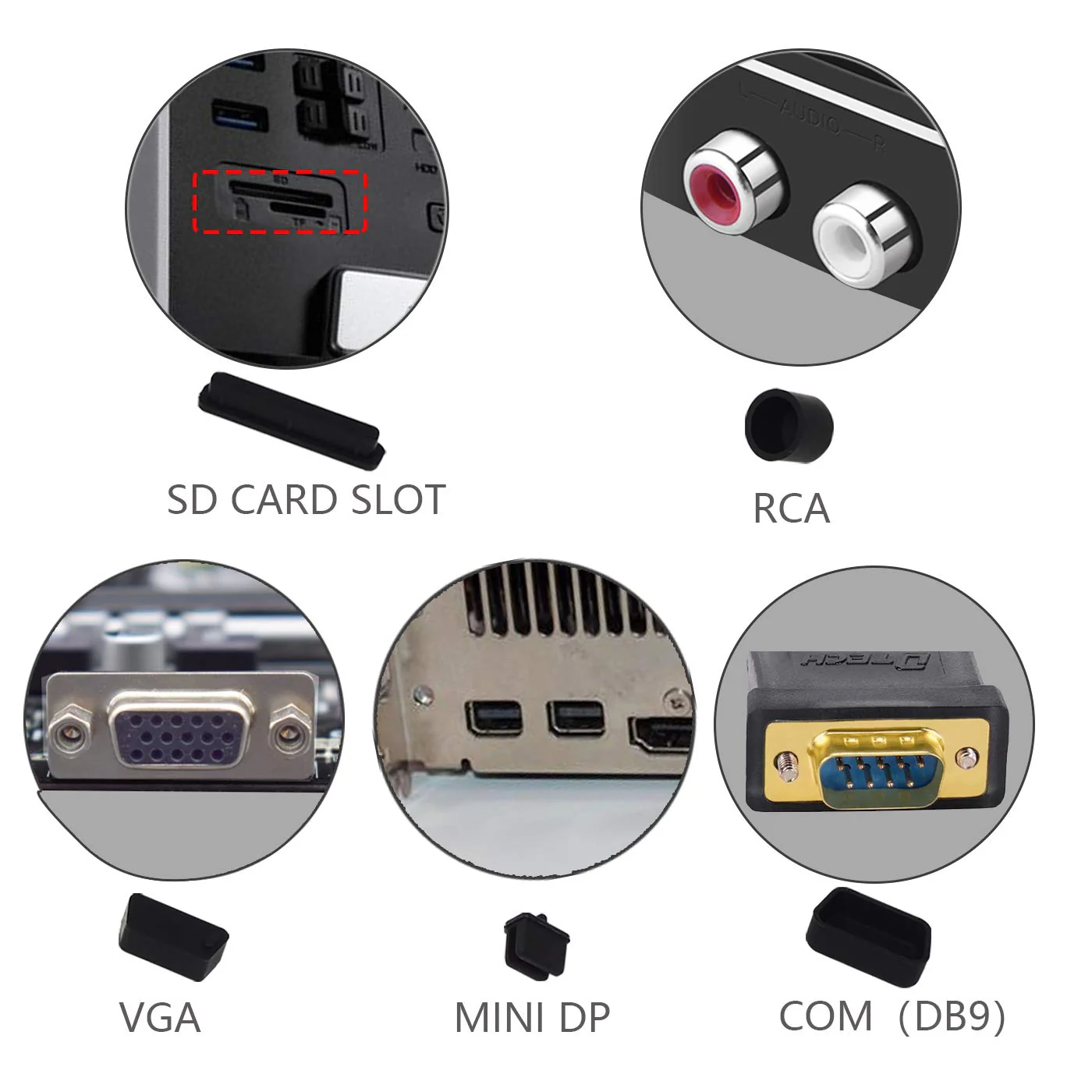 Anti Dust Plug,HFEIX Silicone Cap Computer Port Cover PC Interface Stopper Socket Protecor Kit Black (black 44) black 44 - Image 3