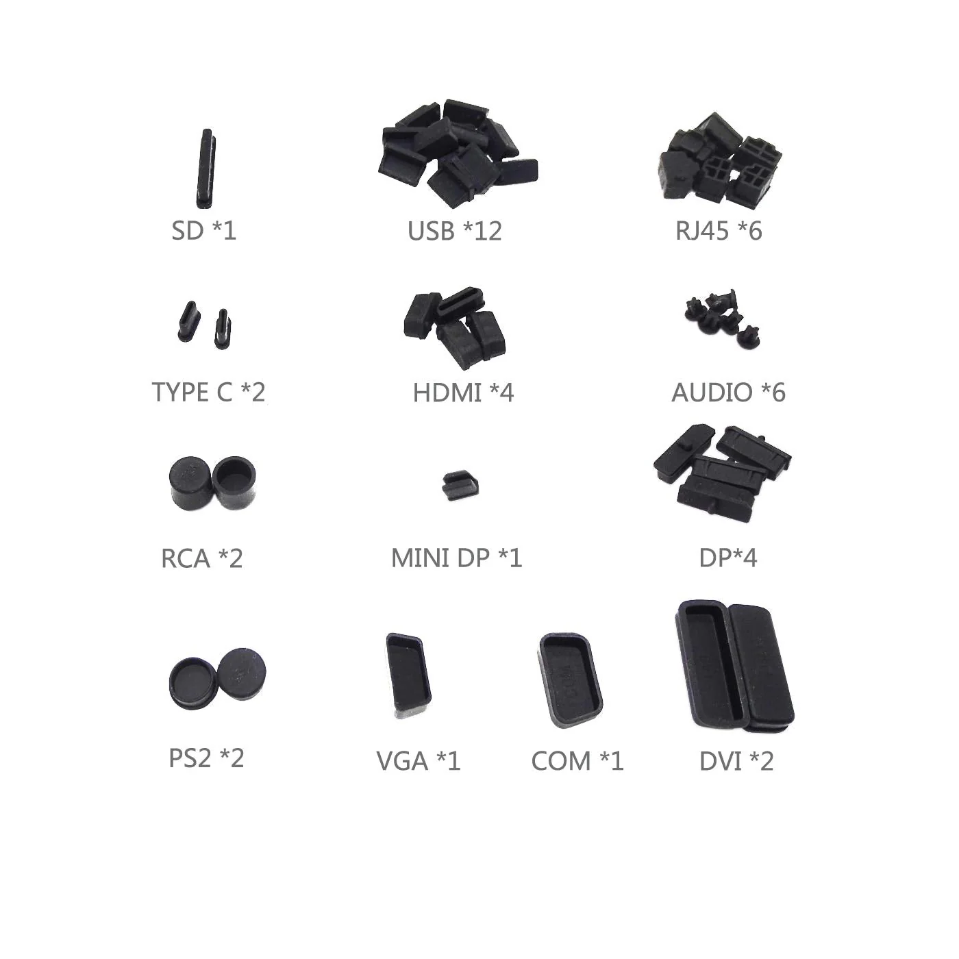 Anti Dust Plug,HFEIX Silicone Cap Computer Port Cover PC Interface Stopper Socket Protecor Kit Black (black 44) black 44 - Image 5