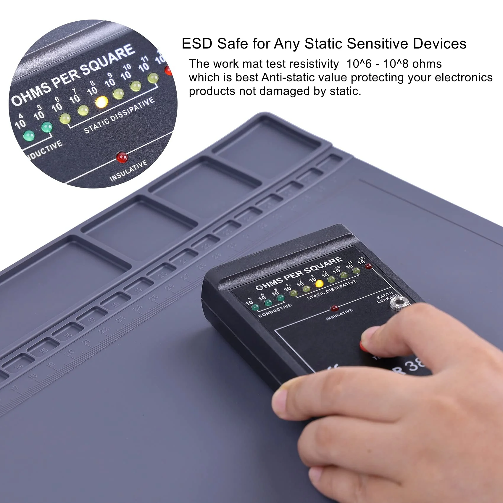 Anti-Static Mat ESD Safe for Electronic Includes ESD Wristband and Grounding Wire, HPFIX Silicone Soldering Repair Mat 932°F Heat Resistant for iPhone iPad iMac, Laptop, Computer, 15.9” x 12” Grey - Image 2