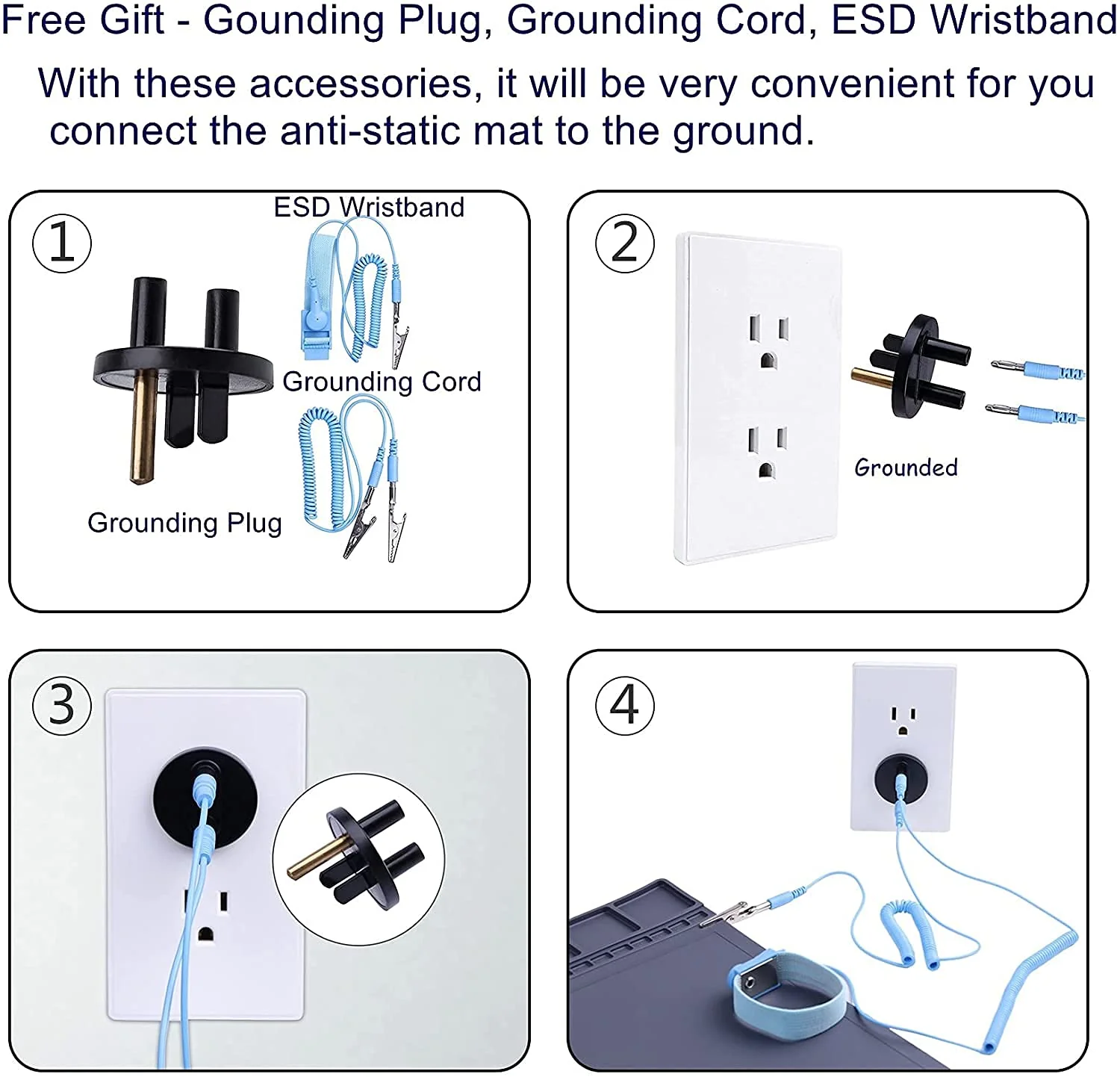 Anti-Static Mat ESD Safe for Electronic Includes ESD Wristband and Grounding Wire, HPFIX Silicone Soldering Repair Mat 932°F Heat Resistant for iPhone iPad iMac, Laptop, Computer, 15.9” x 12” Grey - Image 4