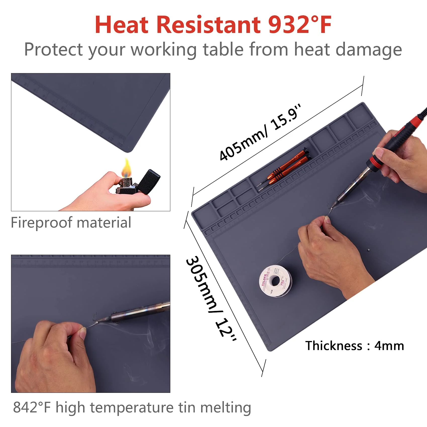 Anti-Static Mat ESD Safe for Electronic Includes ESD Wristband and Grounding Wire, HPFIX Silicone Soldering Repair Mat 932°F Heat Resistant for iPhone iPad iMac, Laptop, Computer, 15.9” x 12” Grey - Image 6