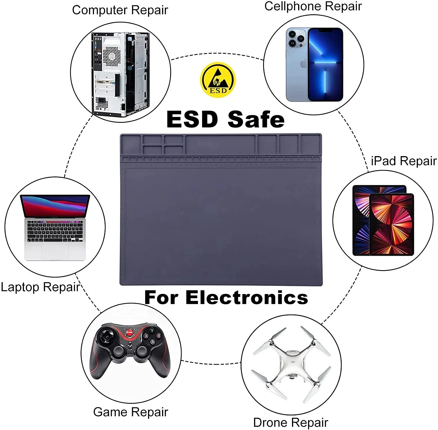 Anti-Static Mat ESD Safe for Electronic Includes ESD Wristband and Grounding Wire, HPFIX Silicone Soldering Repair Mat 932°F Heat Resistant for iPhone iPad iMac, Laptop, Computer, 15.9” x 12” Grey - Image 7