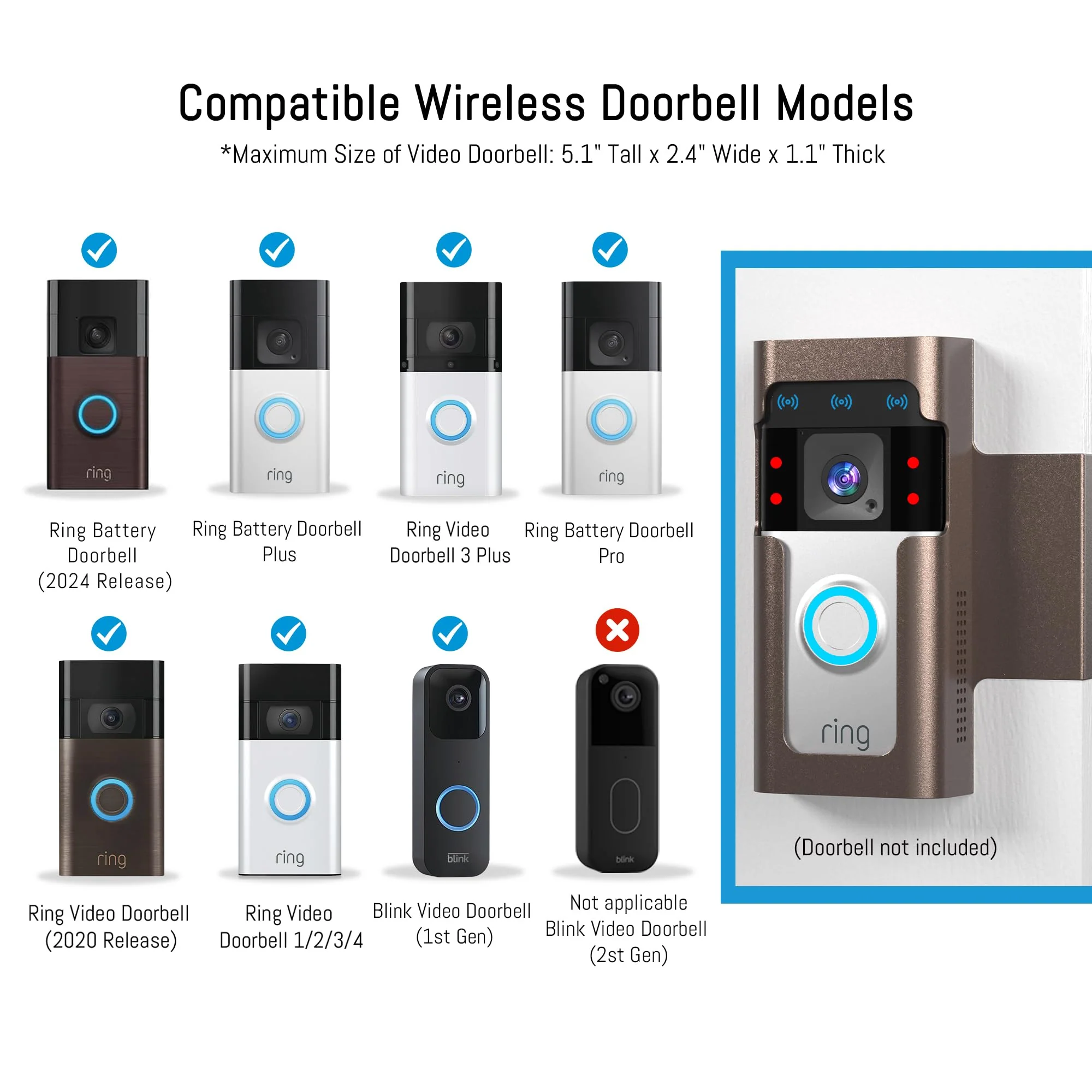 Anti Theft Ring Doorbell Mount: Metal Ring Apartment Door Mount Blink Doorbell Camera Holder No Drill - Renter Friendly Ring Doorbell Mount No Damage ‎Frosted Bistre - Image 2