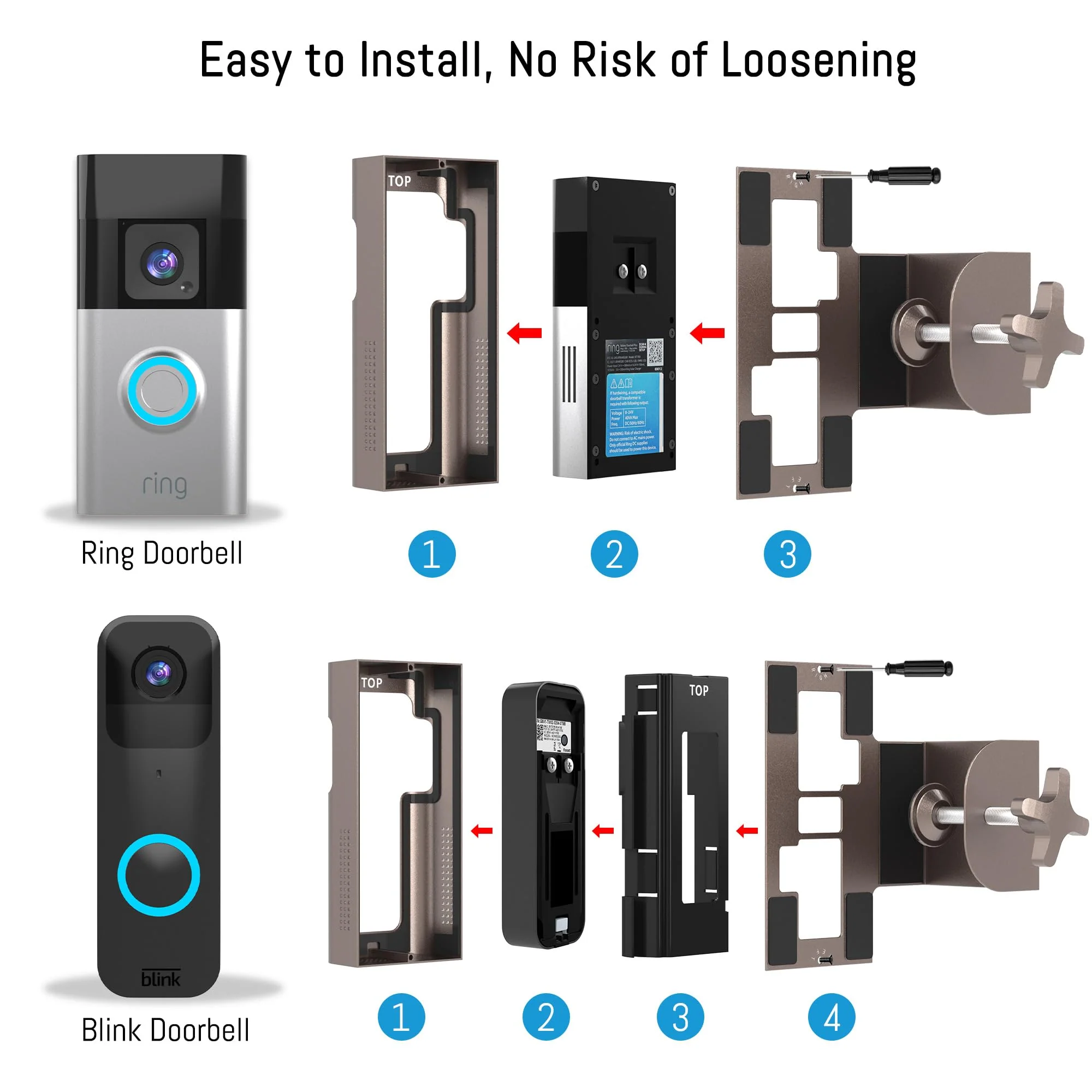 Anti Theft Ring Doorbell Mount: Metal Ring Apartment Door Mount Blink Doorbell Camera Holder No Drill - Renter Friendly Ring Doorbell Mount No Damage ‎Frosted Bistre - Image 6