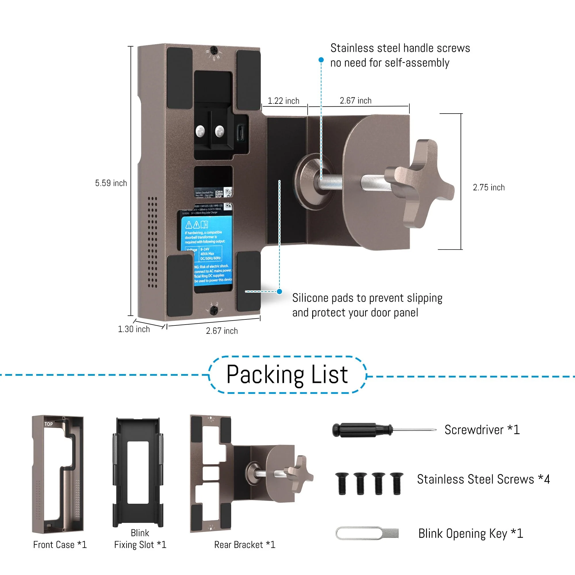 Anti Theft Ring Doorbell Mount: Metal Ring Apartment Door Mount Blink Doorbell Camera Holder No Drill - Renter Friendly Ring Doorbell Mount No Damage ‎Frosted Bistre - Image 7