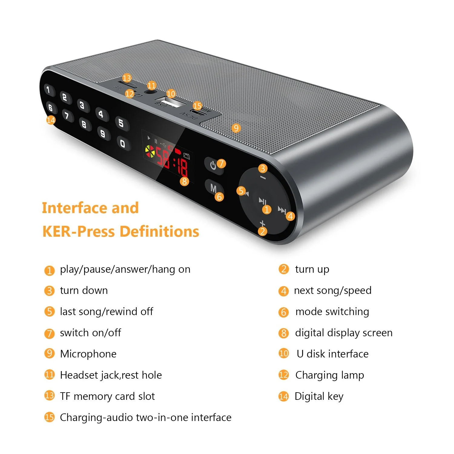 Antimi Bluetooth/FM Radio/MP3 Player Portable Wireless Speaker (Black) Silver black - Image 4