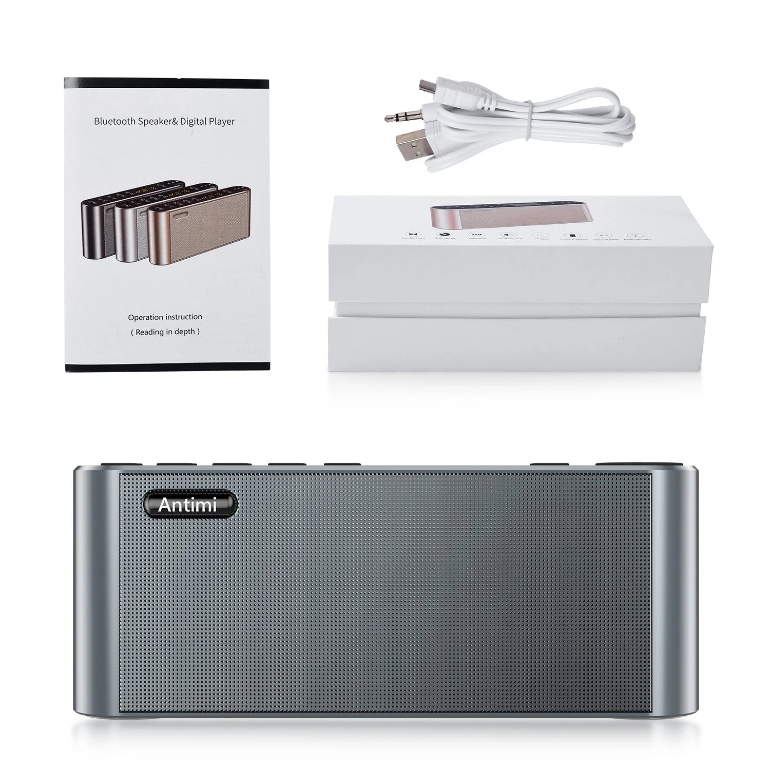 Antimi Bluetooth/FM Radio/MP3 Player Portable Wireless Speaker (Black) Silver black - Image 7
