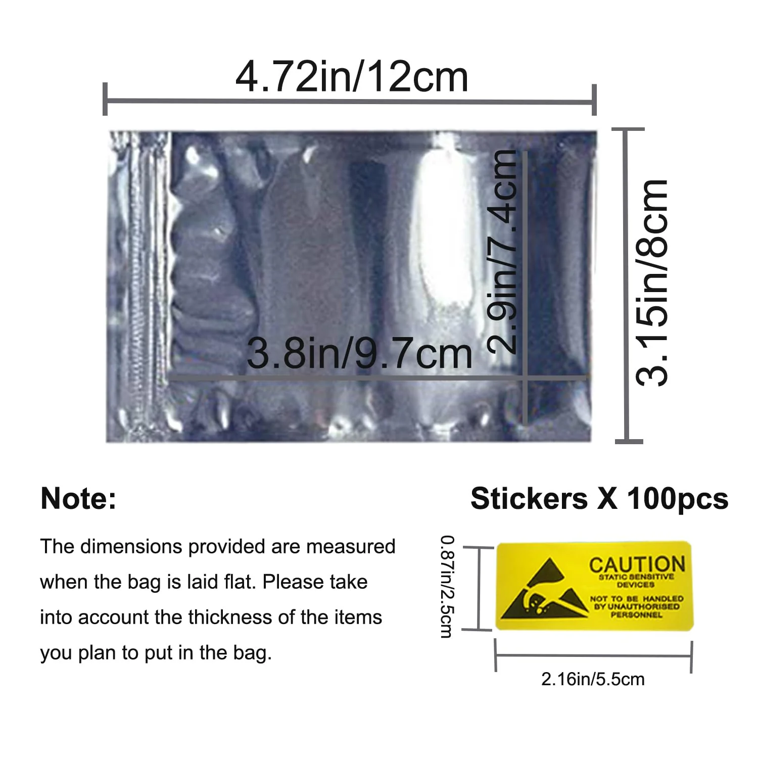 Antistatic Bags, 100pcs Resealable ESD Bags 3.2x4.7inches with Labels for GPU Hard Drive SSD HDD and Electronic Device (Ziplock-3.2X4.7-100pc) Ziplock-3.2X4.7-100pc - Image 2