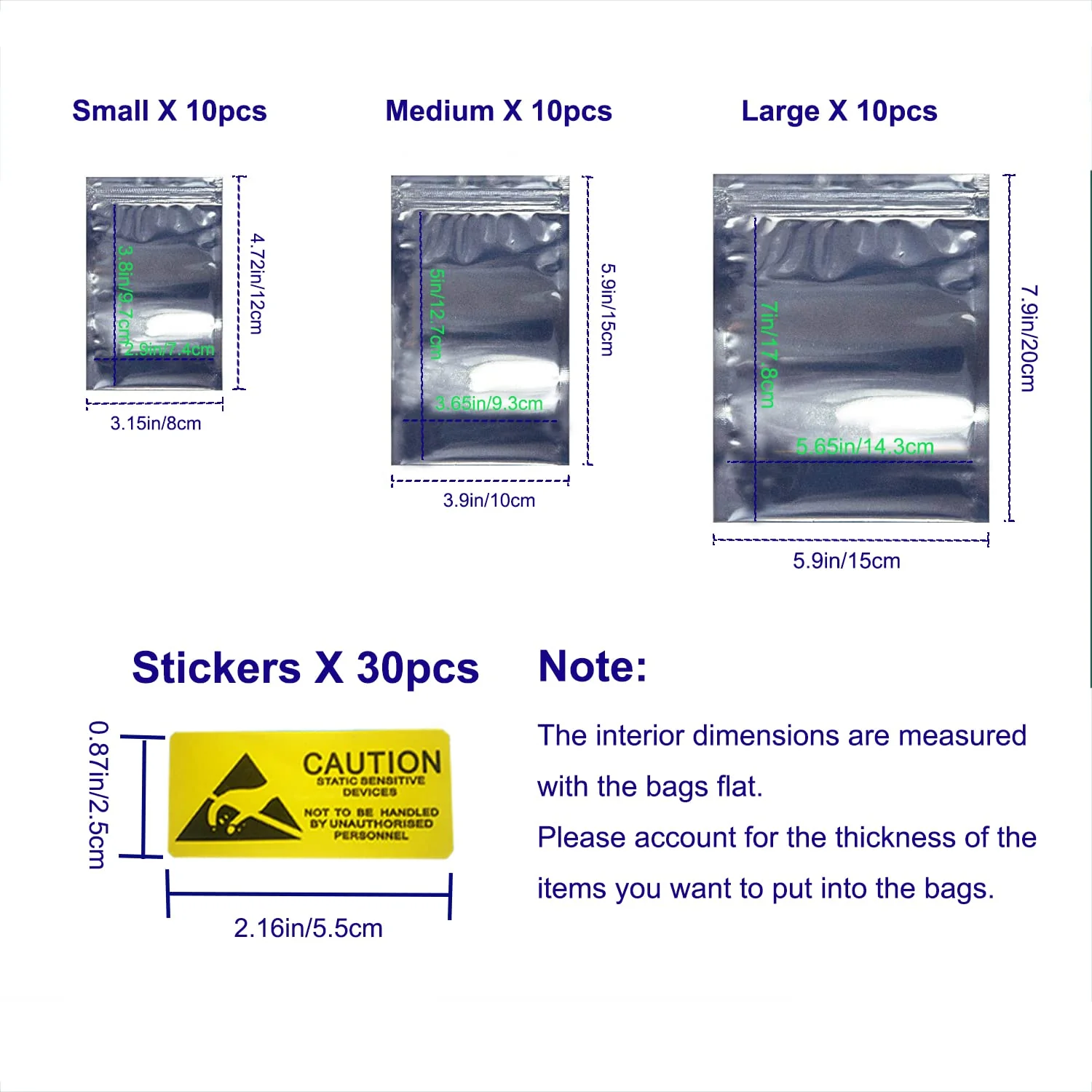 Antistatic Bags ESD Shielding Bag with Anti-Static Labels for Hard Drive SSD HDD Motherboard Video Card RAM Electronic Devices (30pc 3 Sizes ziplock) 30pc 3 sizes ziplock - Image 2