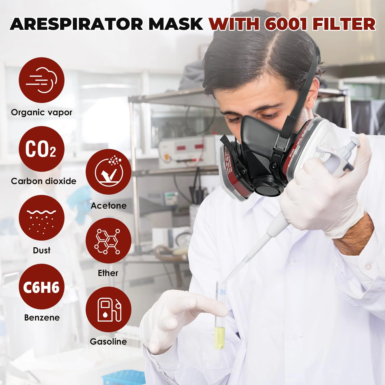 ANUNU Chemical Face Shield with Filter and Glasses for Painting, Dust, Epoxy, Paint Black - Image 2