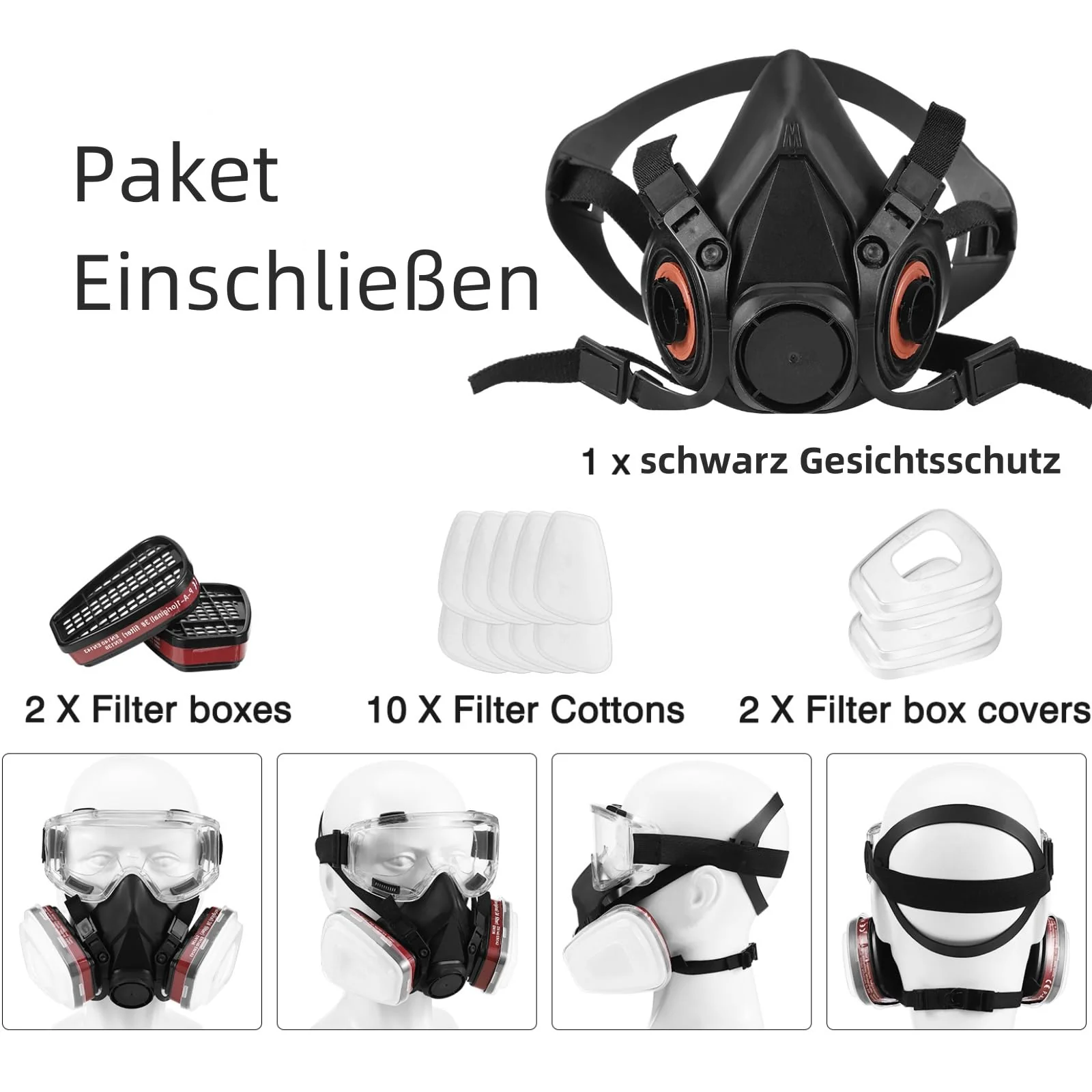 ANUNU Chemical Face Shield with Filter and Glasses for Painting, Dust, Epoxy, Paint Black - Image 6