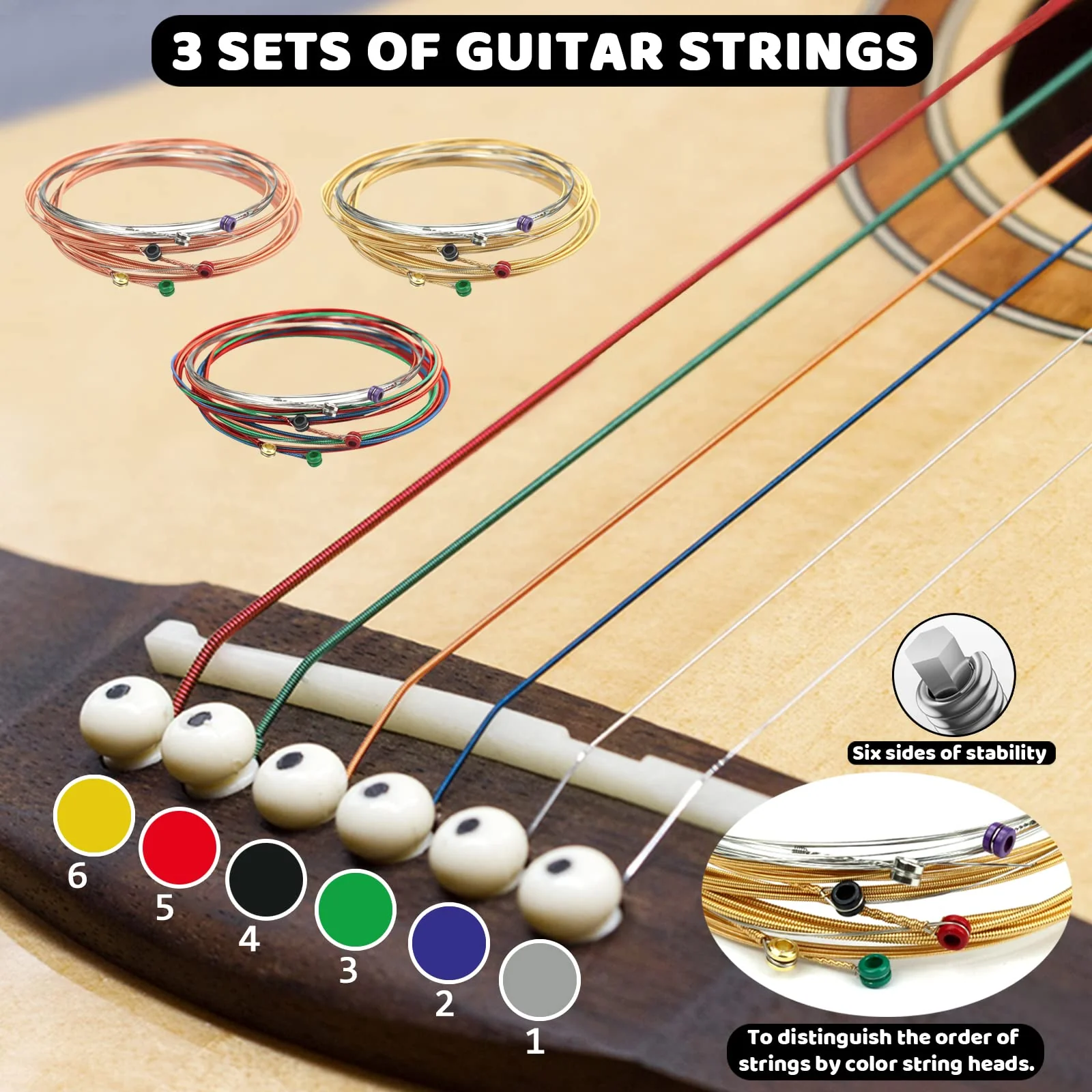 Anvin Acoustic Guitar Accessories Kit - Including Guitar Strings, Tuner, Capo, Restring Tool, Pick Holder, Bridge Pins, Guitar Nuts and Saddles, Finger Picks (53 Pcs) Update Kit-52Pcs - Image 2