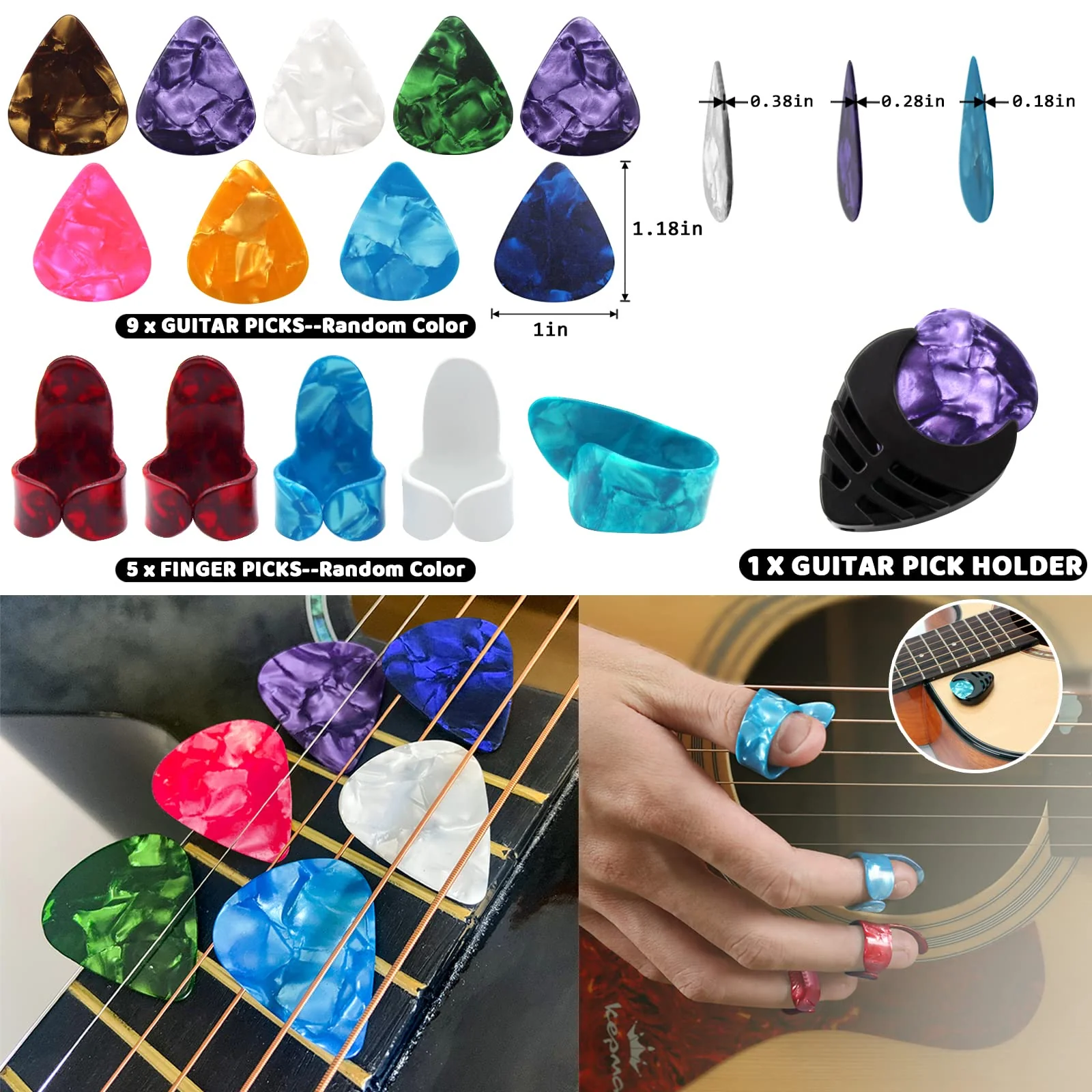 Anvin Acoustic Guitar Accessories Kit - Including Guitar Strings, Tuner, Capo, Restring Tool, Pick Holder, Bridge Pins, Guitar Nuts and Saddles, Finger Picks (53 Pcs) Update Kit-52Pcs - Image 6