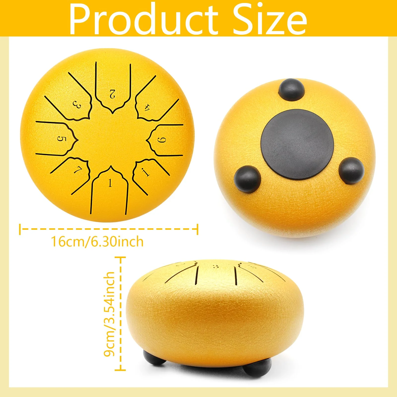 Anvin Steel Tongue Drum 6 Inch 8 Notes Metal Hand Drum with Drum Mallets Music Book Rain Drum Sound Healing Instruments for Meditation Yoga Zen Entertainment Gifts(Gold) Gold - Image 2