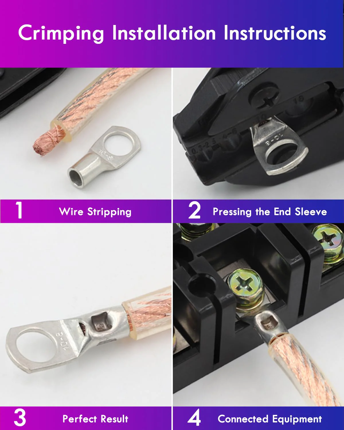 ANVINKU Pack of 140 Tube Cable Lugs, 25 mm² 16 mm² 10 mm² 6 mm² Cable Lugs Set for Car Battery Cable Set, 70 Tube Cable Lugs Set + 70 Sleeves, SC Tube Terminal Set, Cable Lugs for Car Boats 140pcs - Image 4