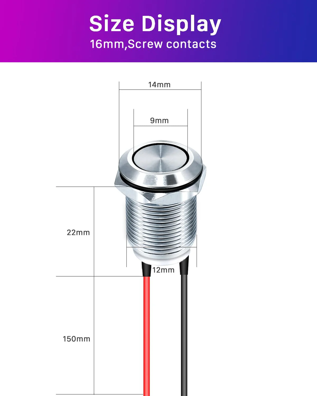 ANVINKU Push Button 6 Pieces, 12 mm Push Button, Waterproof Push Button Switch, 2A/12V/24V/125V/250V Push Switch, Pressure Switch for Horns, Car Round 12MM-6PCS - Image 2
