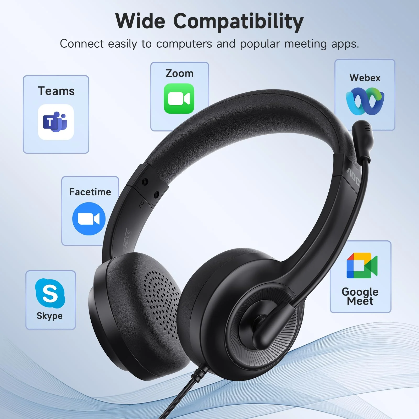AOC USB Headset with Microphone for PC, Over-Ear Wired Headphones with Noise-Cancelling Mic, 40mm Audio Drivers, USB-A Computer Headset for Office, Teams, Call Centers & Online Meetings (Black) Black - Image 6