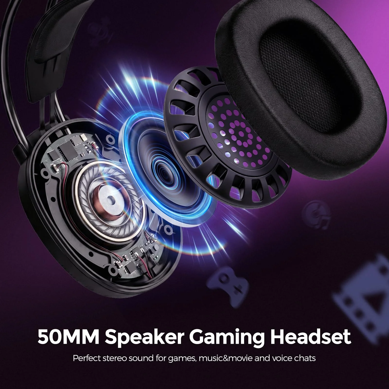 AOC Wired Gaming Headset with Mic, USB Gaming Headphone with Stereo Sound for PC/Laptop/PS4/PS5, 50mm Drivers RGB Corded Headphones for Game/Work/Music, ACG2500 - Image 3