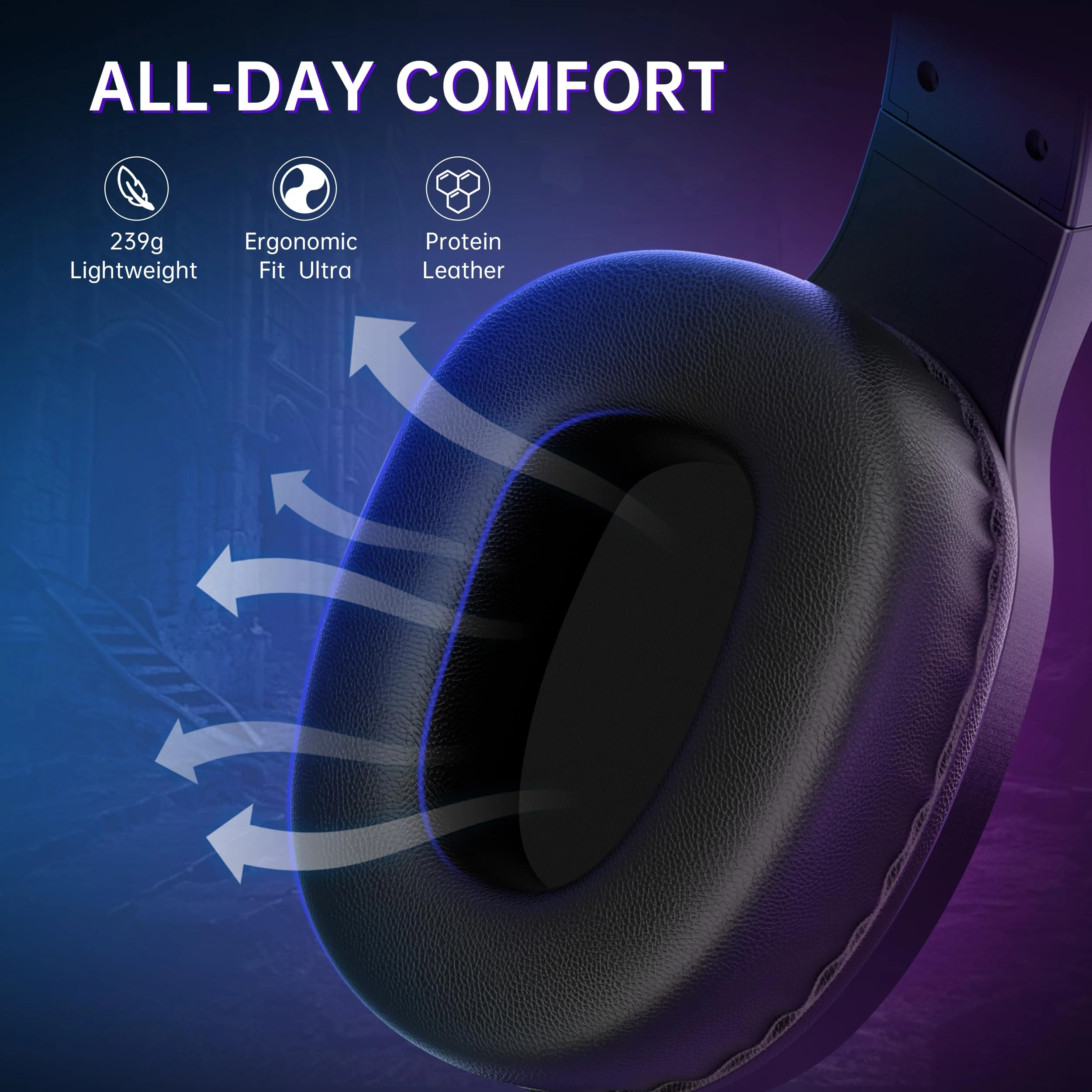 AOC Wireless Gaming Headset Compatible with PS5/4, Nintendo Switch, PC, Bluetooth 5.4 & 2.4GHz Gaming Headphones with Noise Canceling Mic, RGB, Type-C, 20ms Latency, 45H, 7.1 Virtual Surround- Black - Image 5
