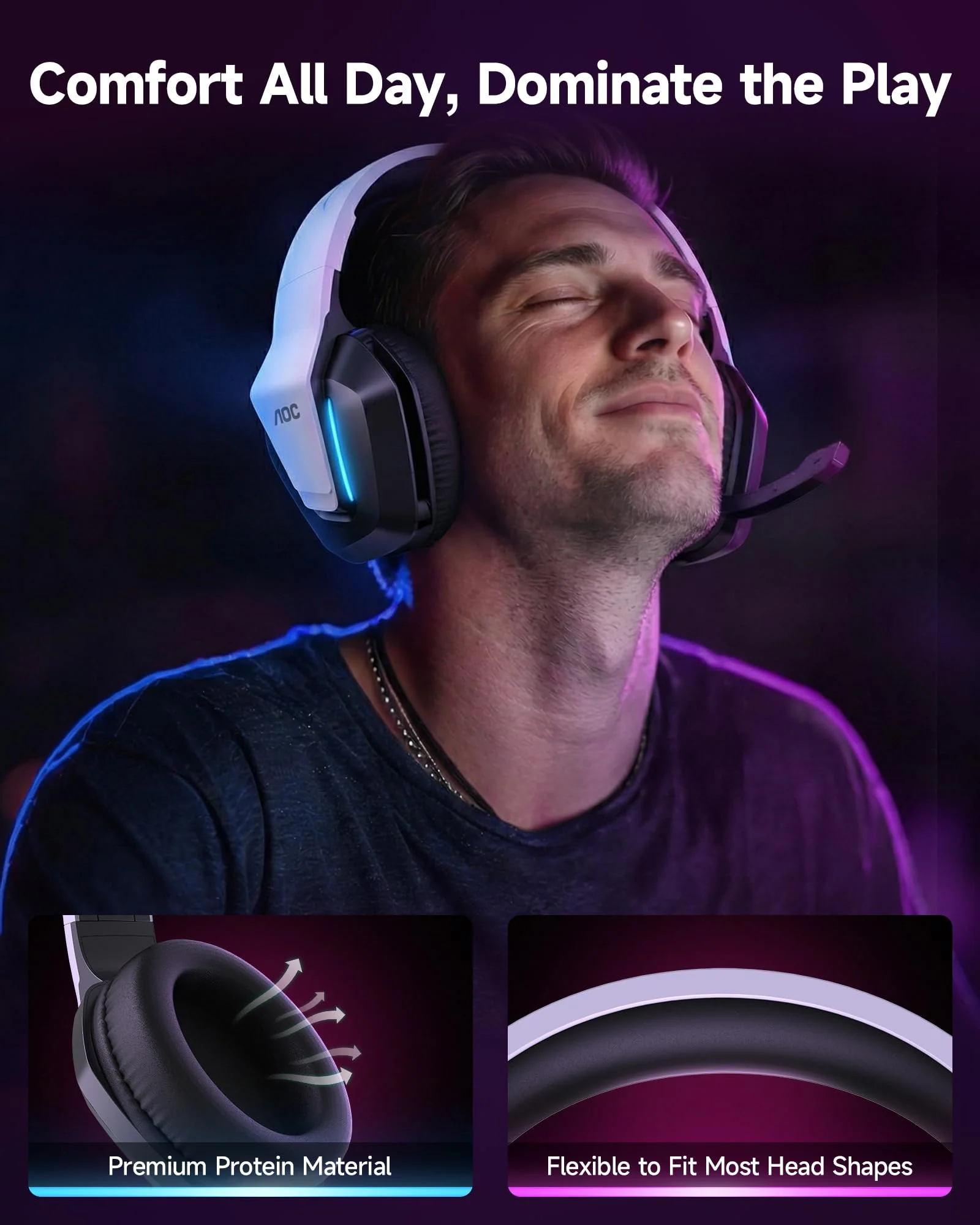 AOC Xbox Gaming Headset with Microphone, Wired Surround Sound Headphones for Xbox Series X|S, PS5, PC, Switch, Noise Canceling Over-Ear Gaming Mic, 50mm Drivers, 3.5mm Jack, White - Image 4