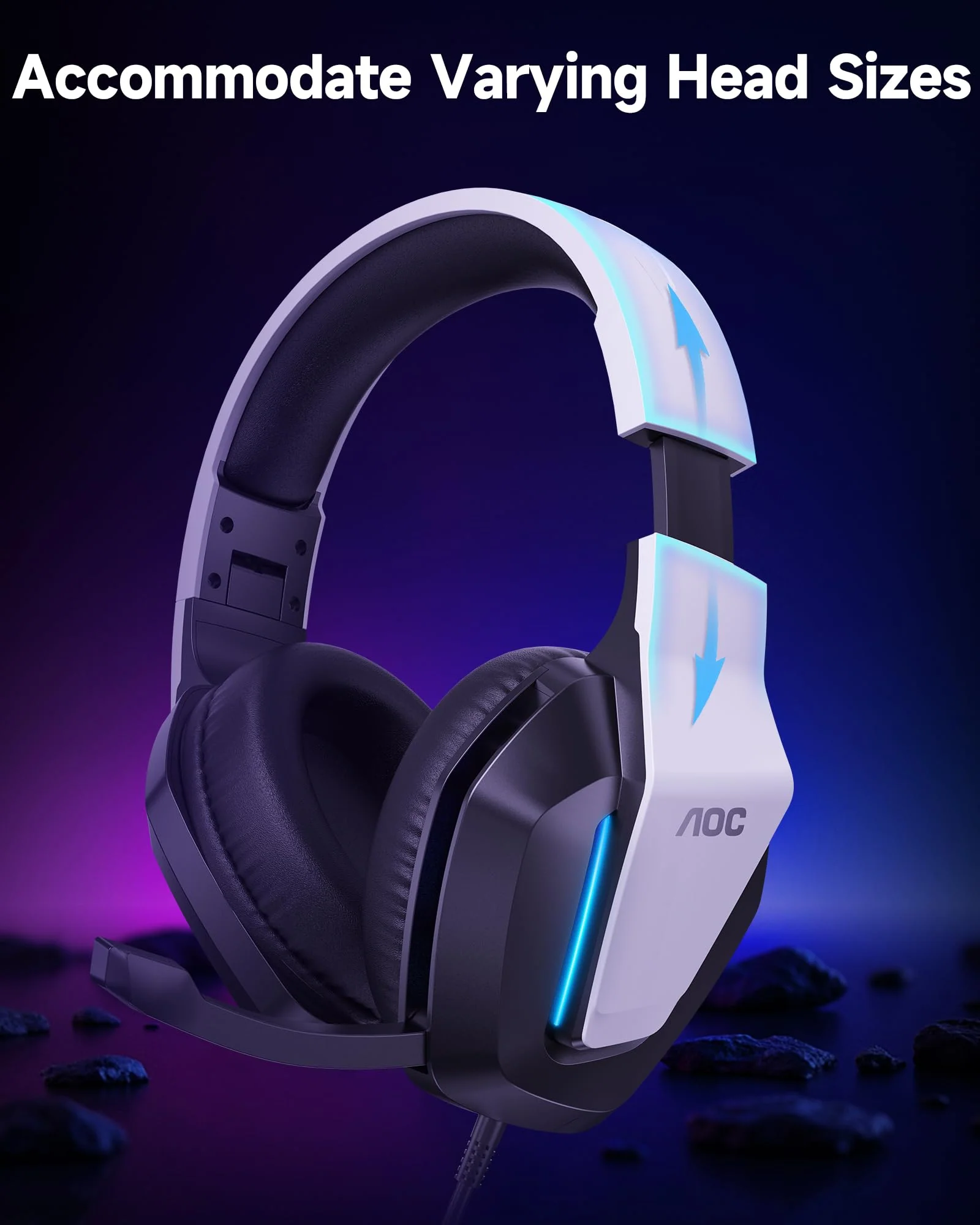 AOC Xbox Gaming Headset with Microphone, Wired Surround Sound Headphones for Xbox Series X|S, PS5, PC, Switch, Noise Canceling Over-Ear Gaming Mic, 50mm Drivers, 3.5mm Jack, White - Image 7