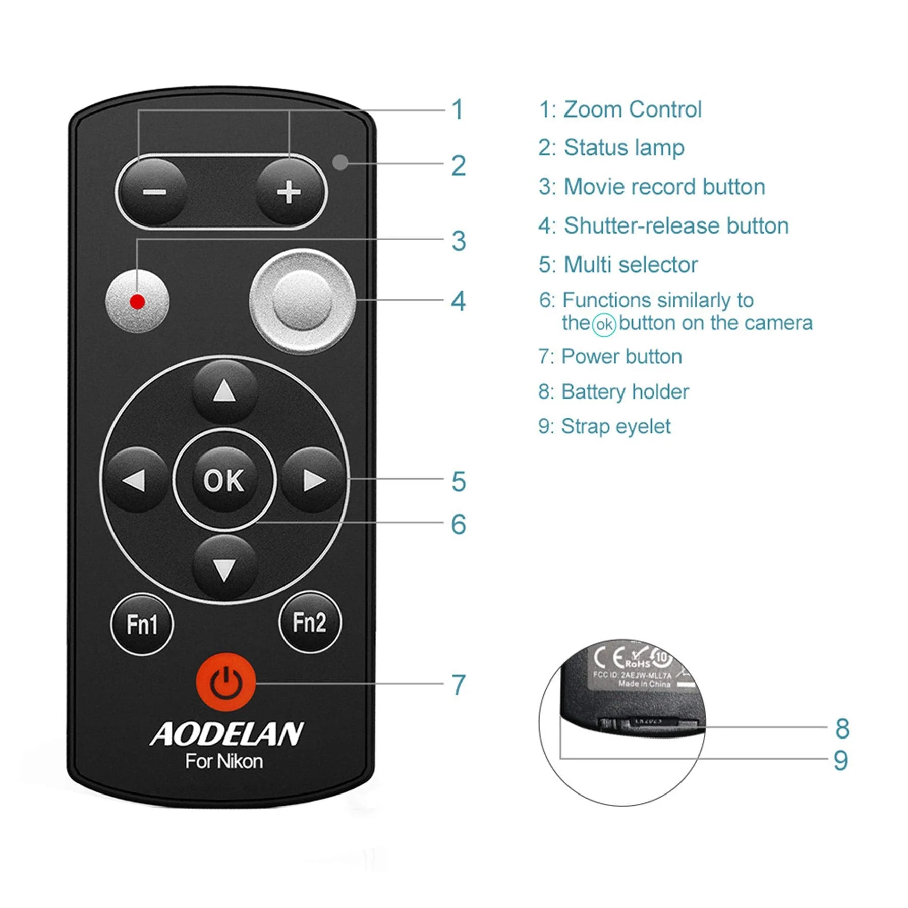 AODELAN Wireless Remote Control for Nikon COOLPIX P1000 Z50 B600 A1000 P950 Z50 Z6 II Z7 II Z fc Zfc Accessories, Replace ML-L7 - Image 6