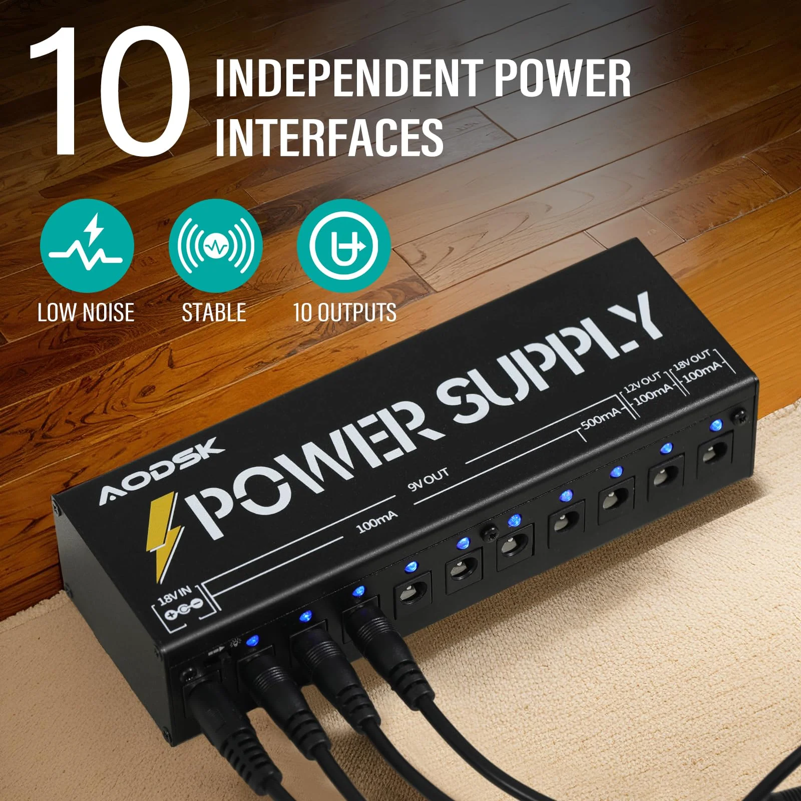 AODSK Guitar Effect Pedal Power Supply,9V/12V/18V DC Output,10 Isolated DC Output（AH-05） - Image 4