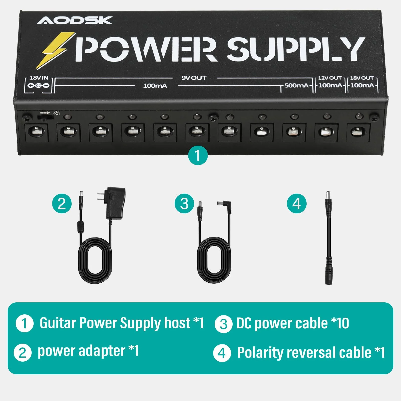 AODSK Guitar Effect Pedal Power Supply,9V/12V/18V DC Output,10 Isolated DC Output（AH-05） - Image 6