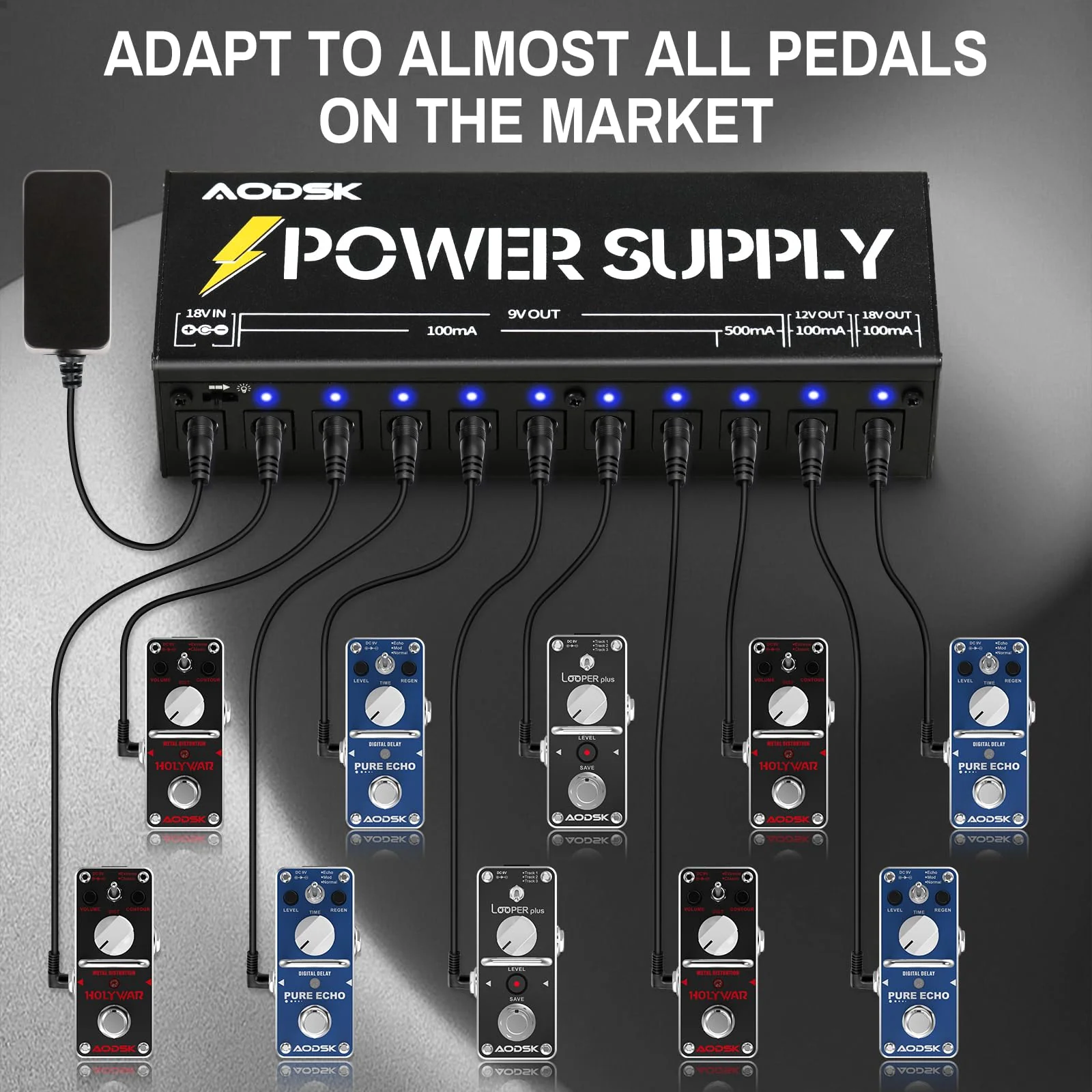 AODSK Guitar Effect Pedal Power Supply,9V/12V/18V DC Output,10 Isolated DC Output（AH-05） - Image 7