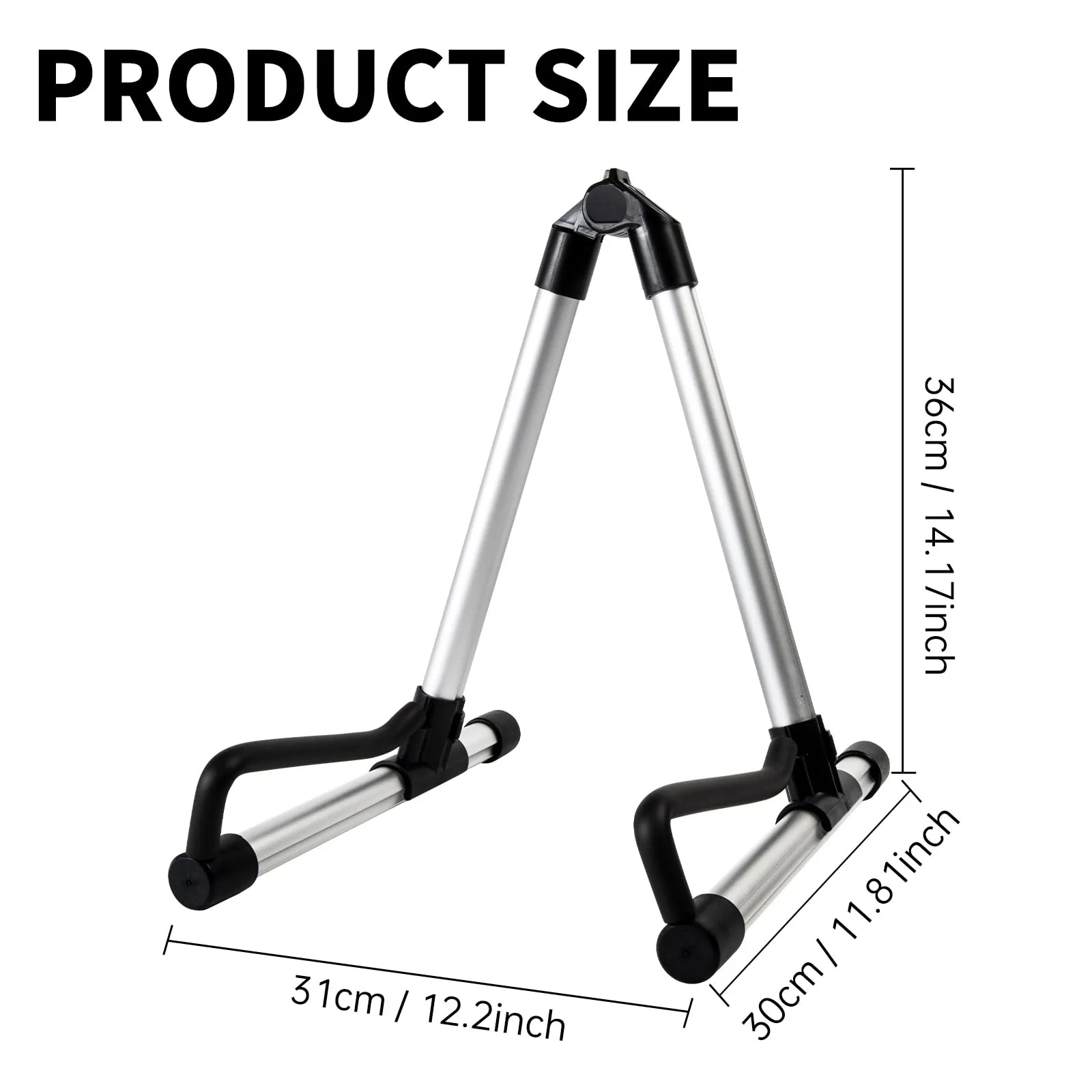AODSK Guitar Stand Folding with adjustable A-Frame for Acoustic Classical and Electric Guitars Bass Ukulele Portable (Single Stand-Silver) - Image 3