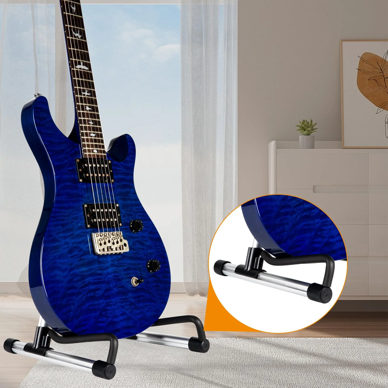 AODSK Guitar Stand Folding with adjustable A-Frame for Acoustic Classical and Electric Guitars Bass Ukulele Portable (Single Stand-Silver) - Image 6