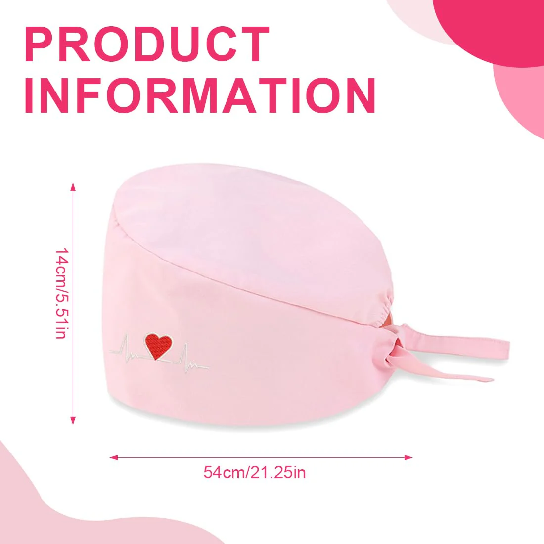 AOEVUIR 1 x Surgical Hat for Women Men Cotton with Adjustable Headband Surgical Headband Nurse Bandana Embroidery Heart Pink - Image 2