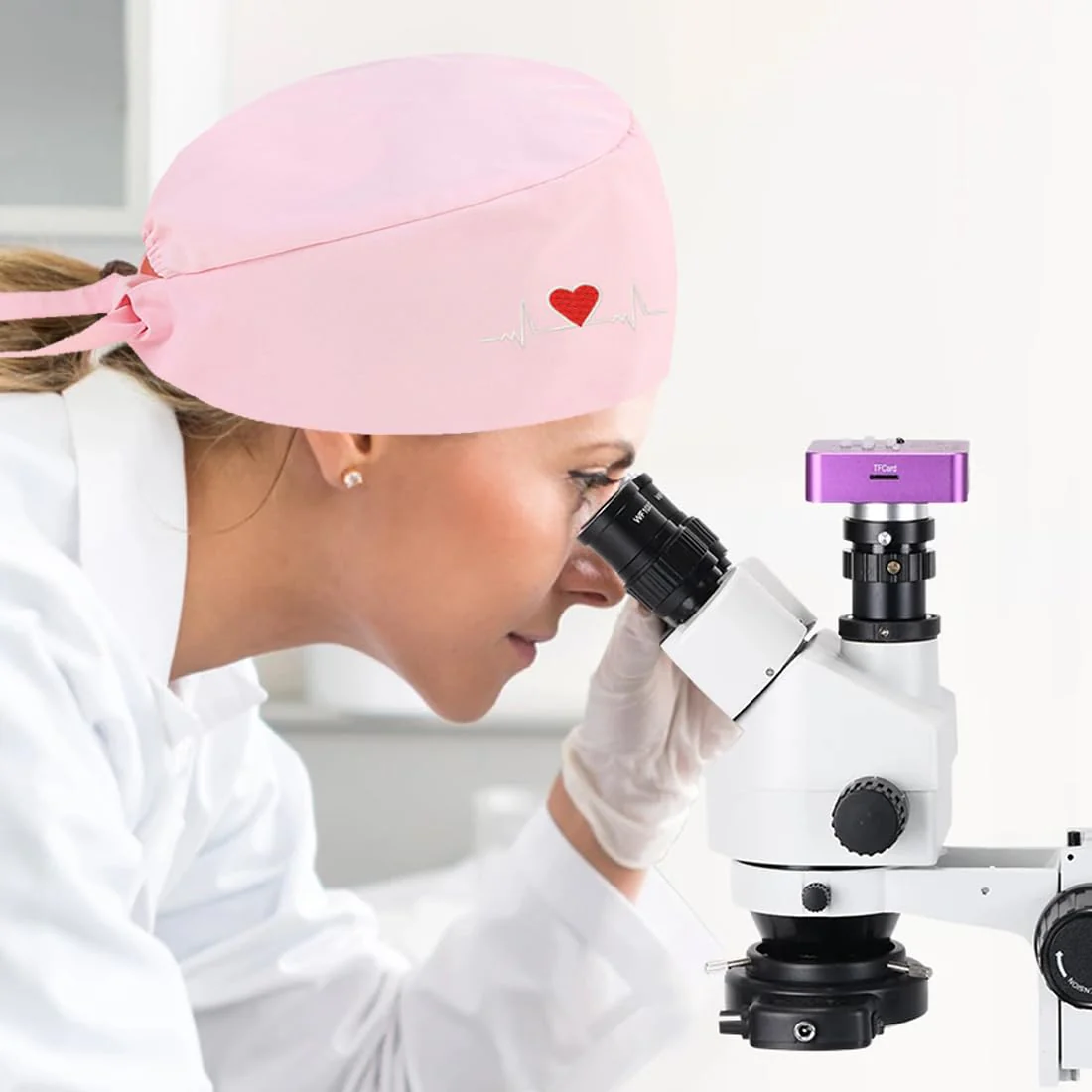 AOEVUIR 1 x Surgical Hat for Women Men Cotton with Adjustable Headband Surgical Headband Nurse Bandana Embroidery Heart Pink - Image 5