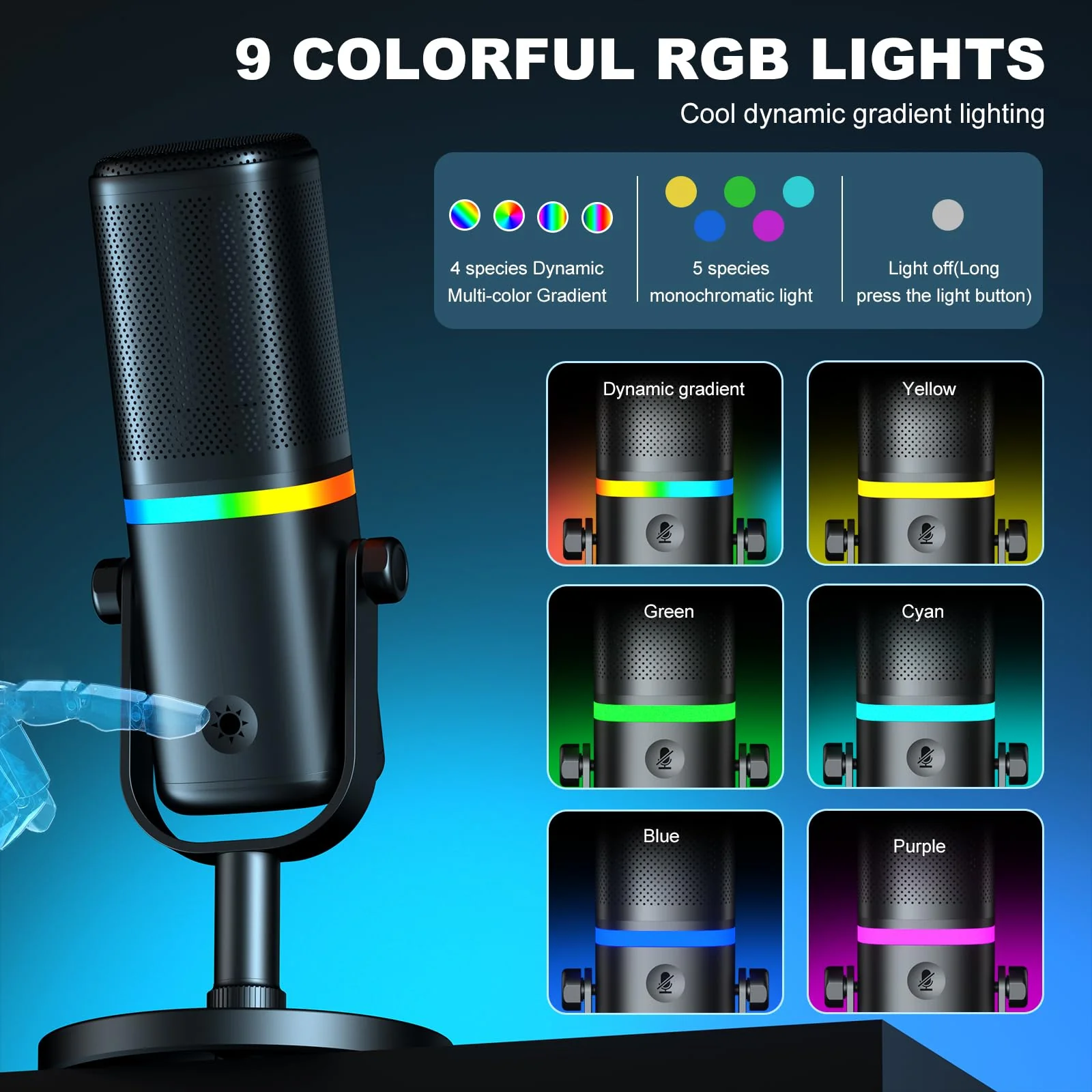 Aokeo Microphone for PC, AK-10 USB/XLR Dynamic Desktop Microphone for Gaming,Podcast,Streaming with RGB Light,Volume Control,Mute Button,Noise Reduction(White) AK-10white - Image 3
