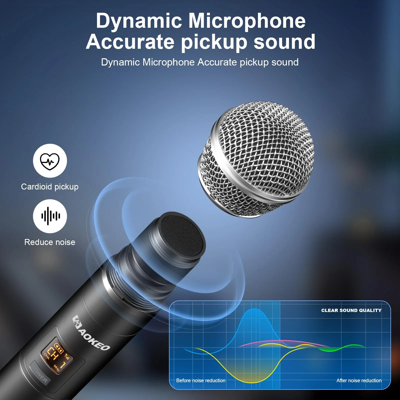 Aokeo Wireless Microphone Only for Mic Input, UHF Metal Dynamic Handheld Multipurpose Mic with Rechargeable Receiver (Work 4hs), 160ft Range, for Karaoke Machine, Amplifier Speaker, Mixer, Church PG58-2 - Image 2
