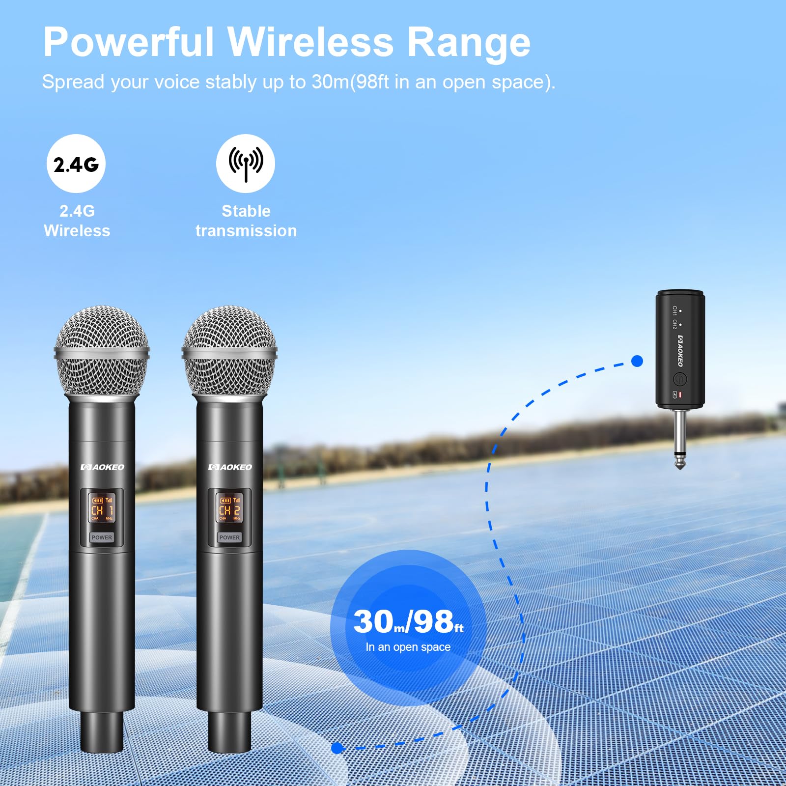 Aokeo Wireless Microphone Only for Mic Input, UHF Metal Dynamic Handheld Multipurpose Mic with Rechargeable Receiver (Work 4hs), 160ft Range, for Karaoke Machine, Amplifier Speaker, Mixer, Church PG58-2 - Image 3