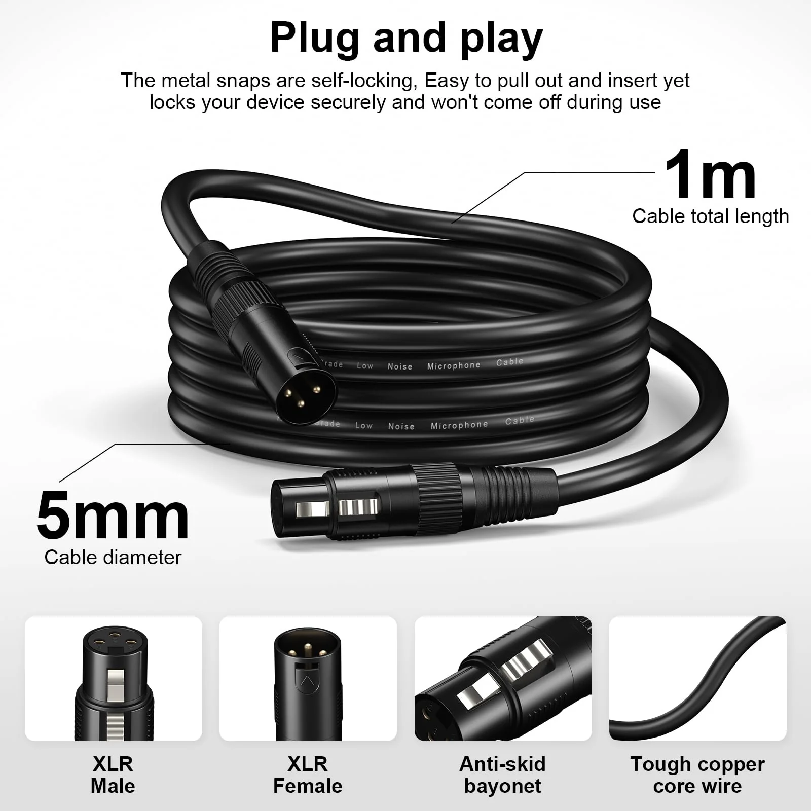 Aokeo XLR Cables 3FT 2 Pack, XLR Male to Female Microphone Cable for Speaker and Audio Setups,All Copper Conductors（1M） 3FT 6 Pack - Image 6